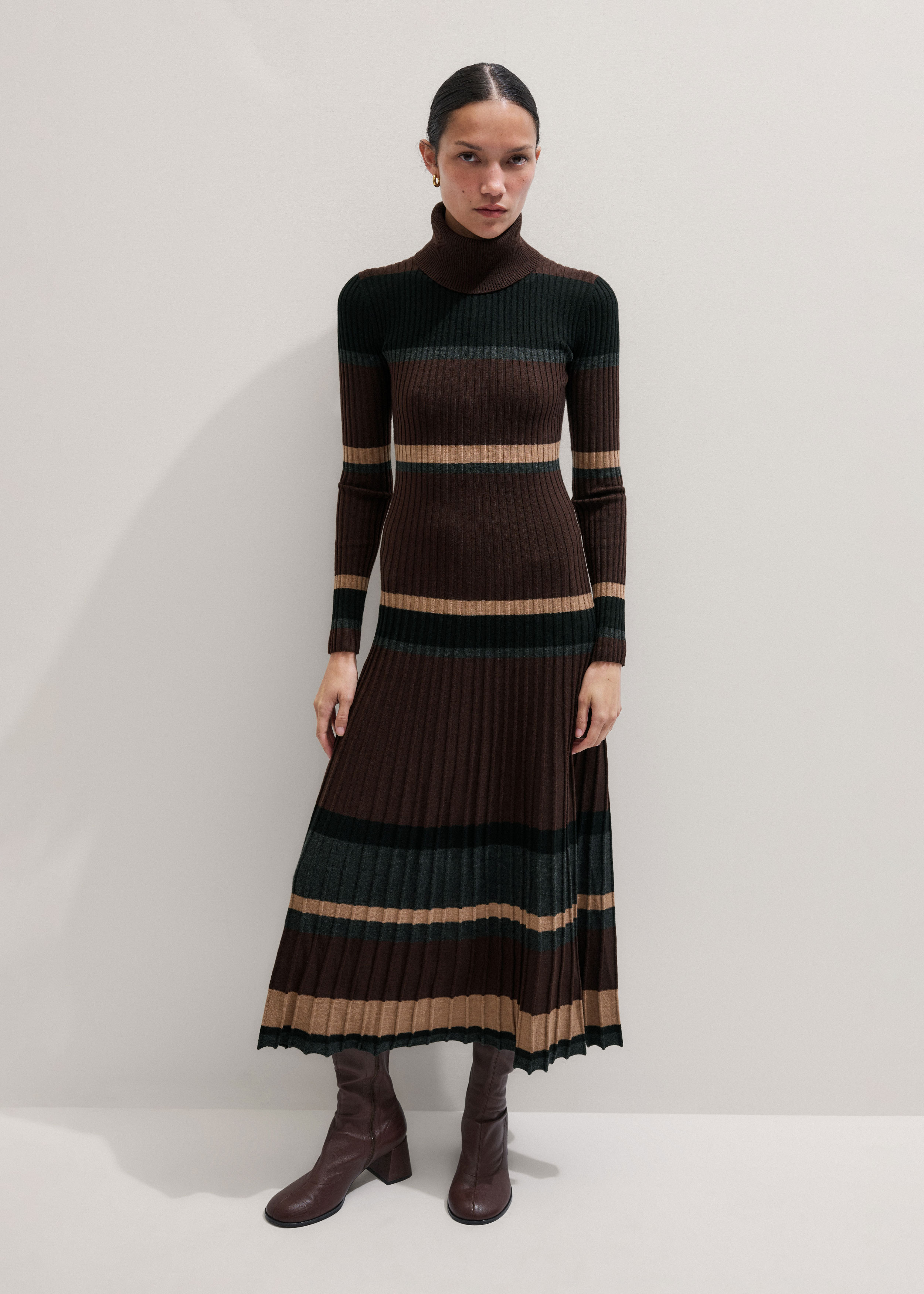 ME+EM Stripe Knit Maxi Dress With Snood - Brown Multi