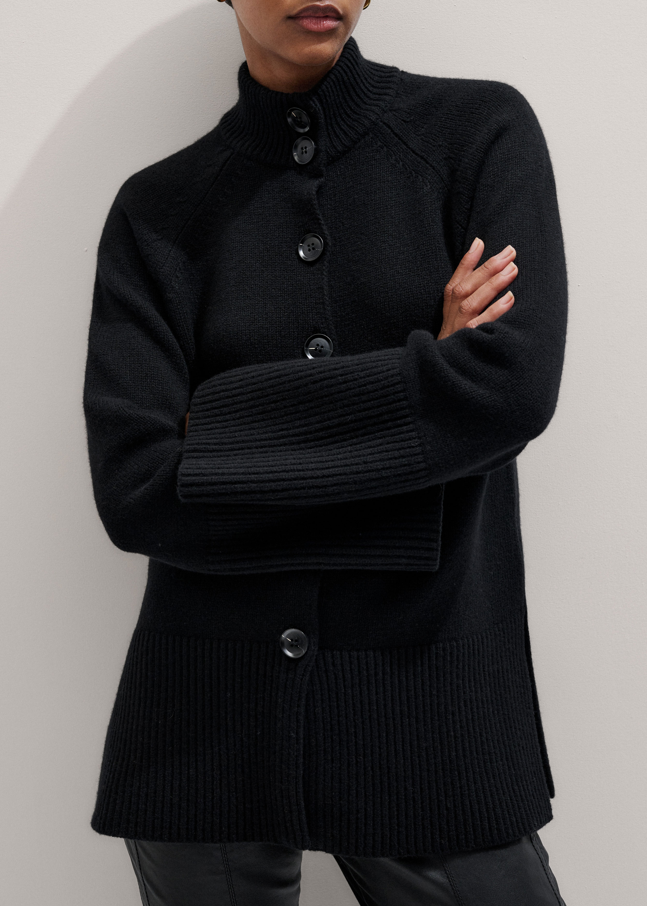 Women's Black Button-Through Longline Cardigan | ME+EM