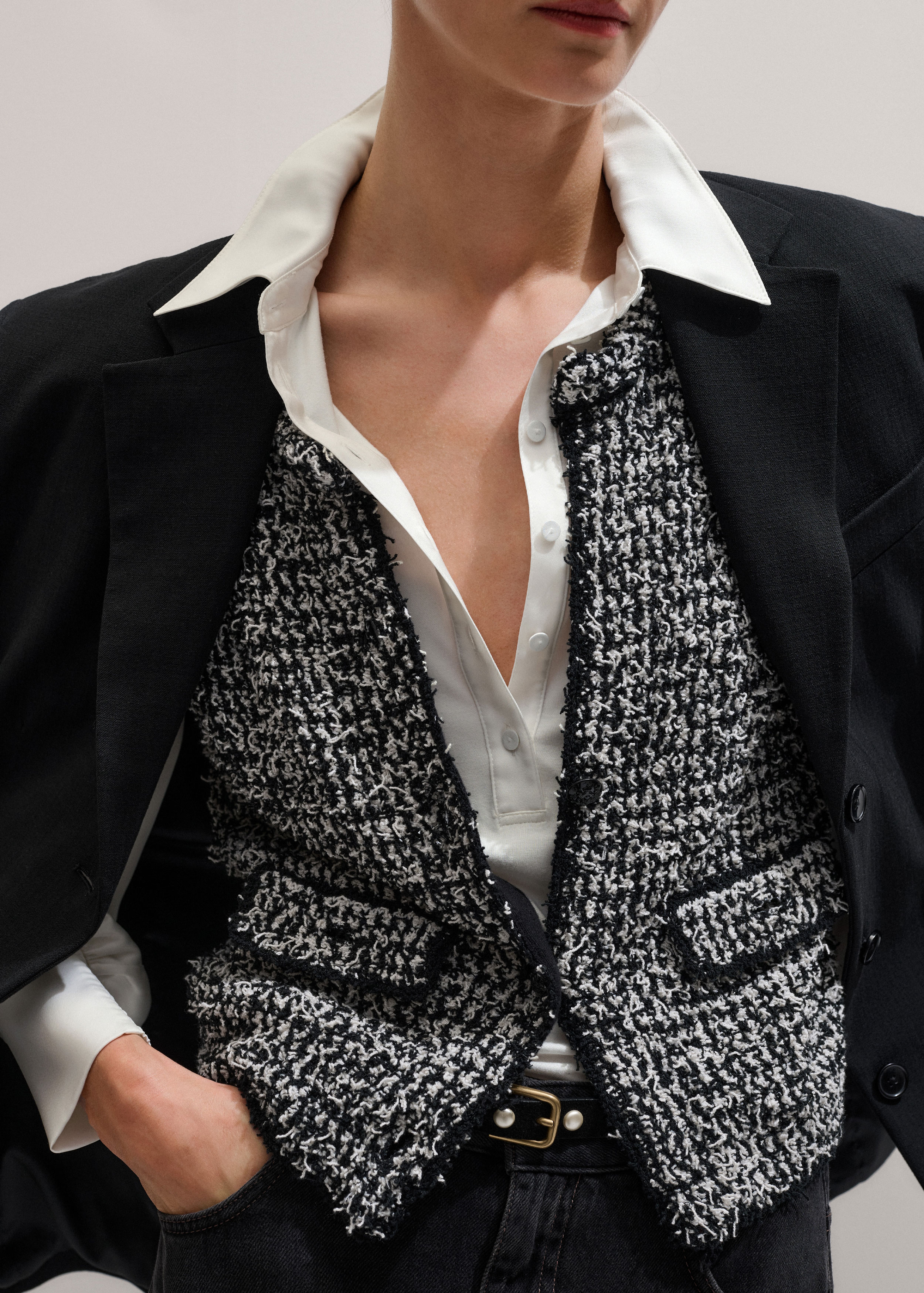 クラネ ﾌﾞﾗｯｸ mix tweed puffsleeve jacket/ﾐｯｸｽﾂｲｰﾄﾞﾊﾟﾌｽﾘｰﾌﾞｼﾞｬｹｯﾄ 2 