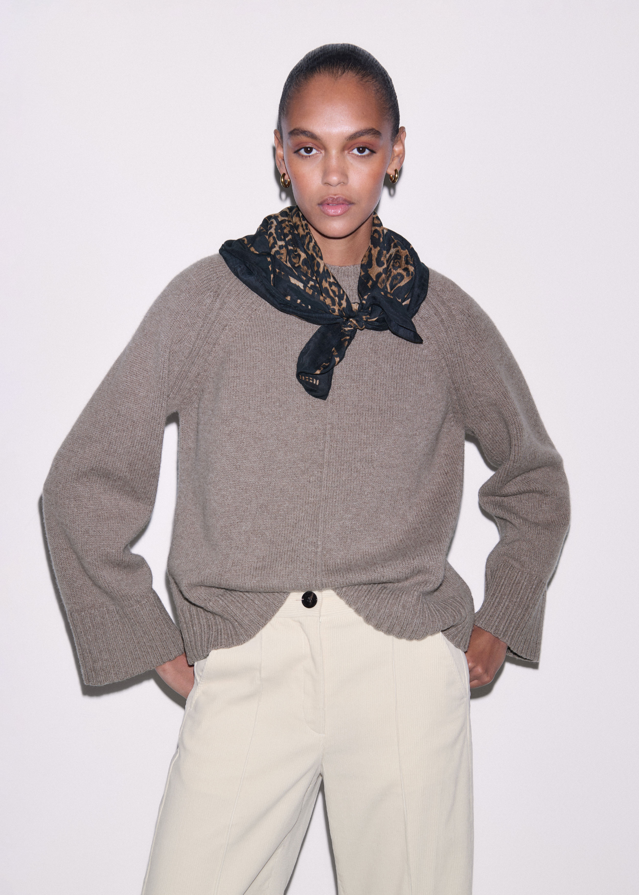 Women's Brown Exposed Seam Raglan Sweater + Snood | ME+EM