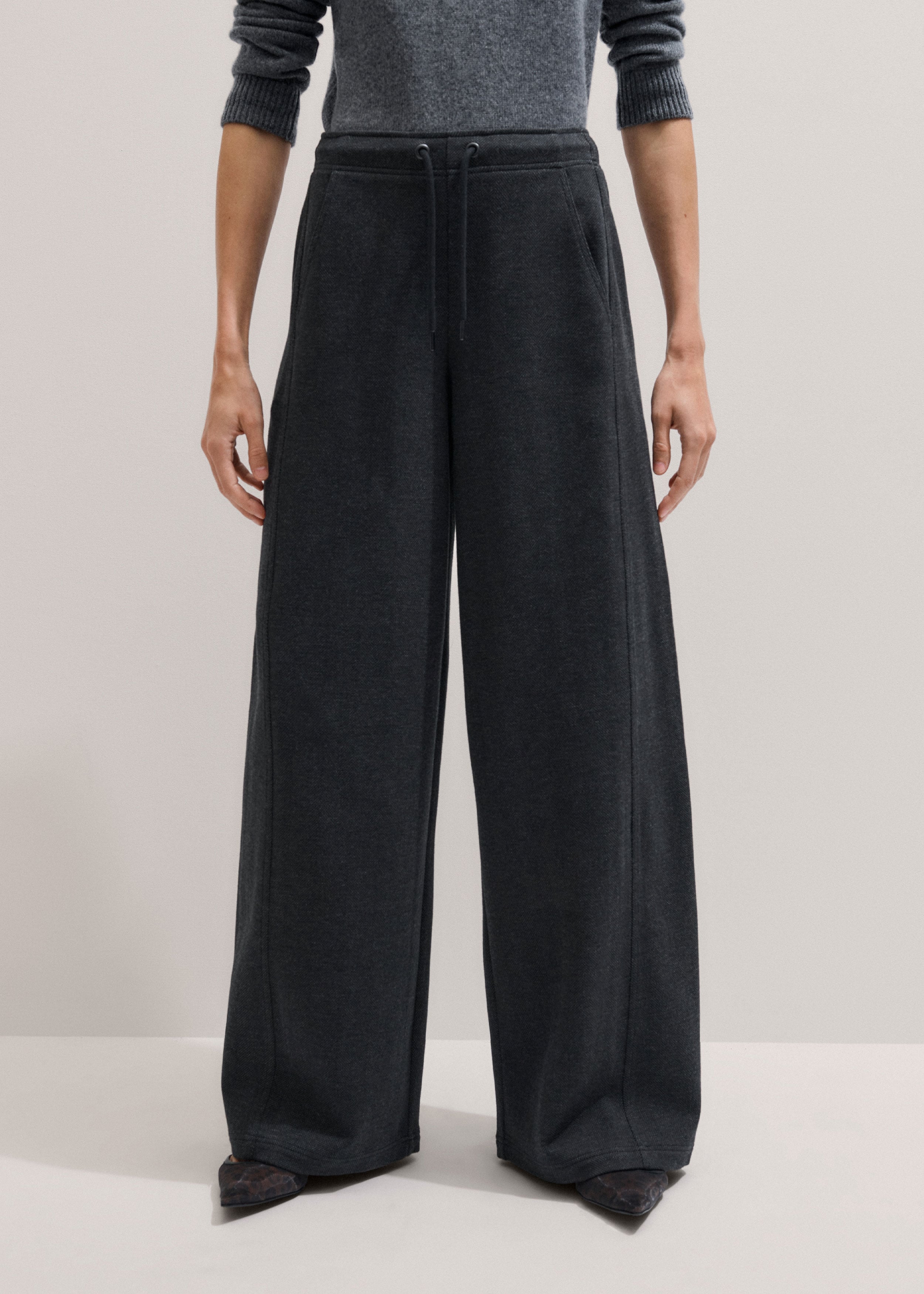Women's Navy Cable Jacquard Wide-Leg Pant | ME+EM