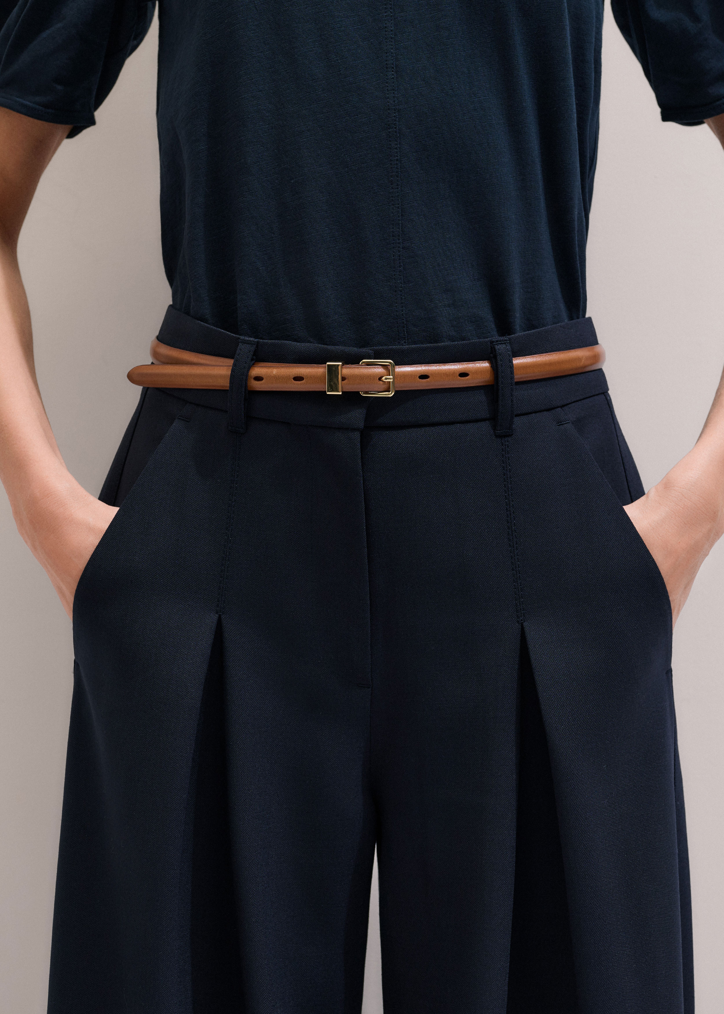 MARKA FRENCH SEAM WIDE PANTS Easy Navy 2