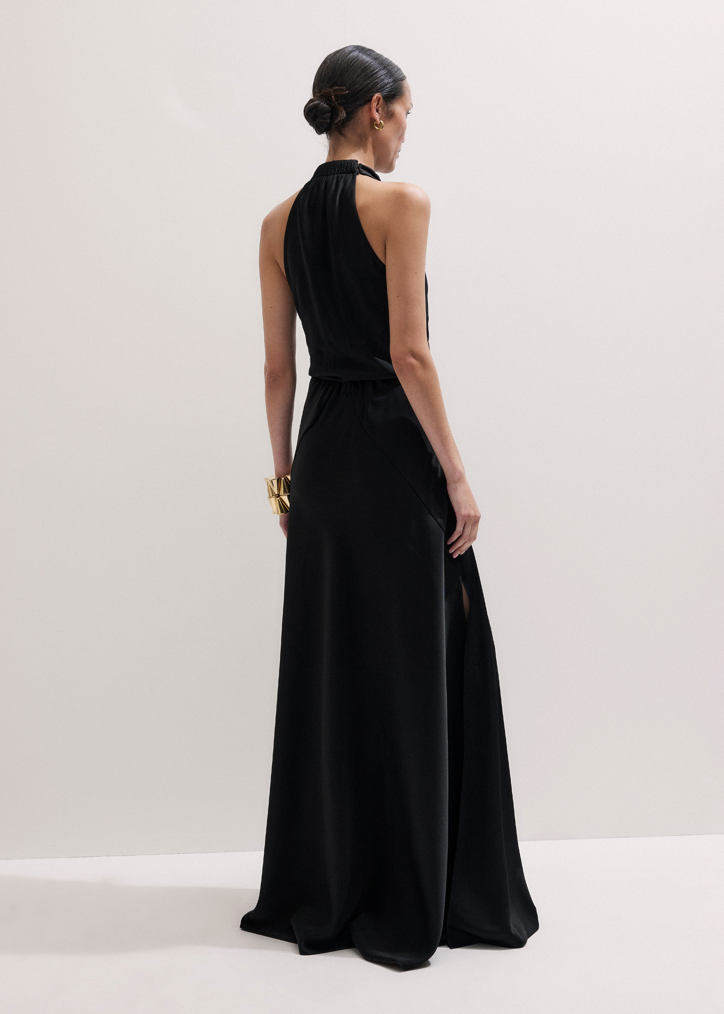 women's floor length black dress Miriam Long Maxi Party Dress with Ruffled Skirt Black / Large main image 1