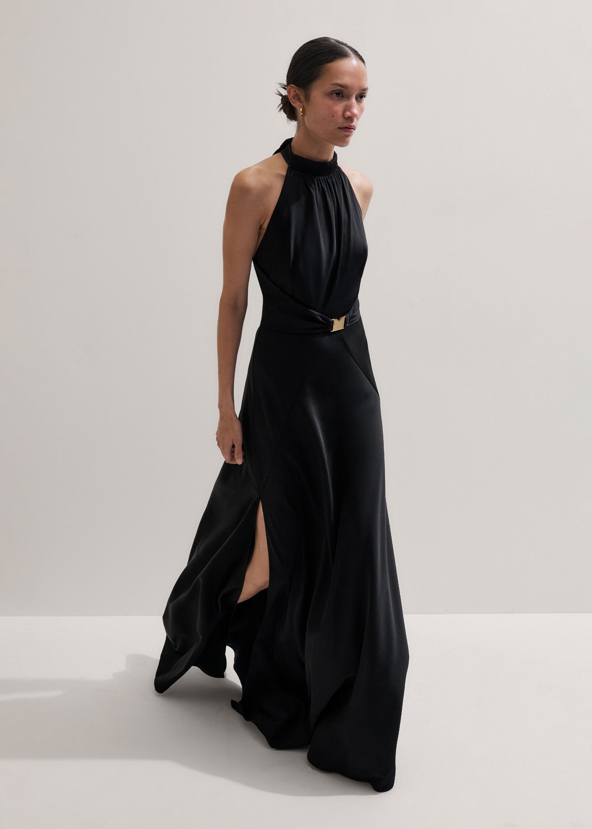 Women's Black Beautifully Draped Full-Length Dress | ME+EM