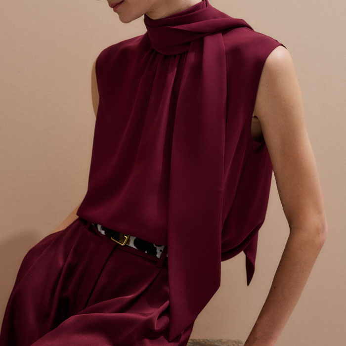 Women's Red Silk AM-PM Sleeveless Top + Scarf | ME+EM