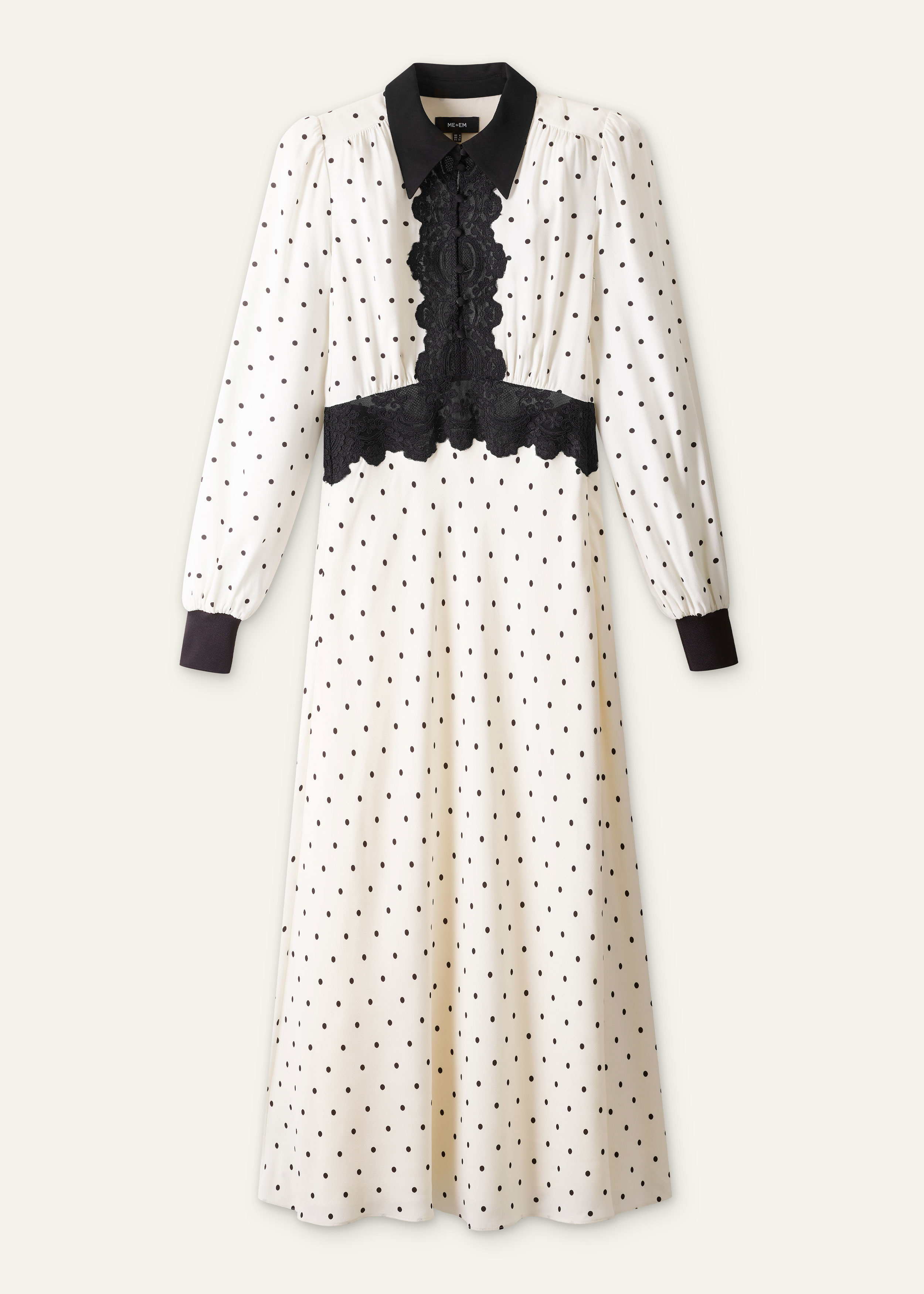 ME+EM Winter Polka Dot Lace Trim Maxi Dress Cream Black - Women's - Fluid Crepe - Size US 6 ME+EM Winter Polka Dot Lace Trim Maxi Dress Cream Black - Women's - Fluid Crepe - Size US 6