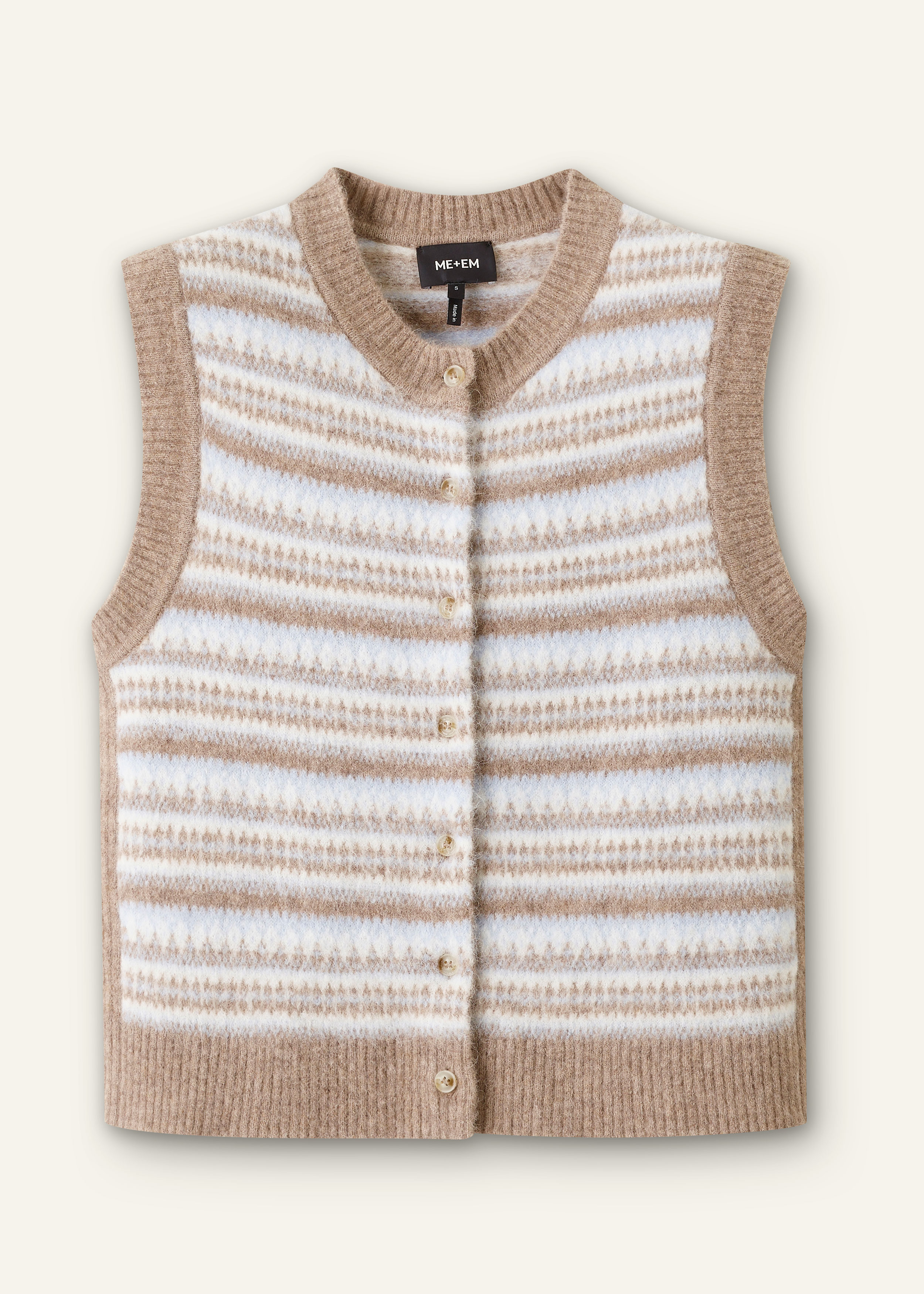 Women's Light Brown Fairisle Jacquard Button-Through Crop Vest | ME+EM