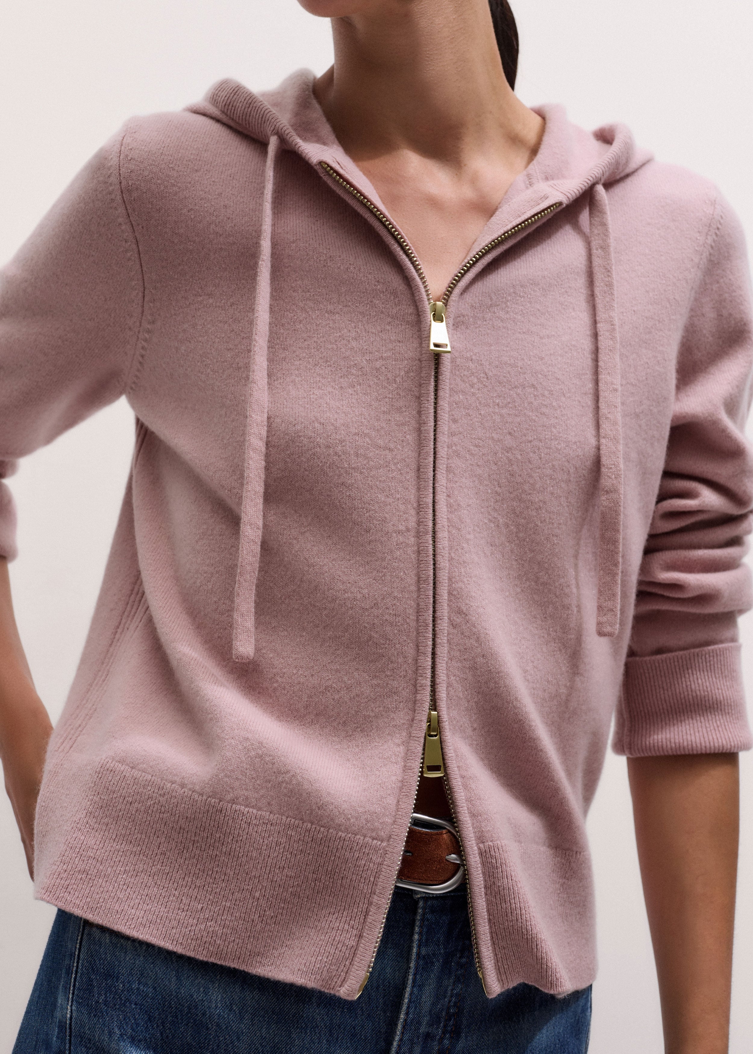 Icon Zip Hoodie in Smoke Pink