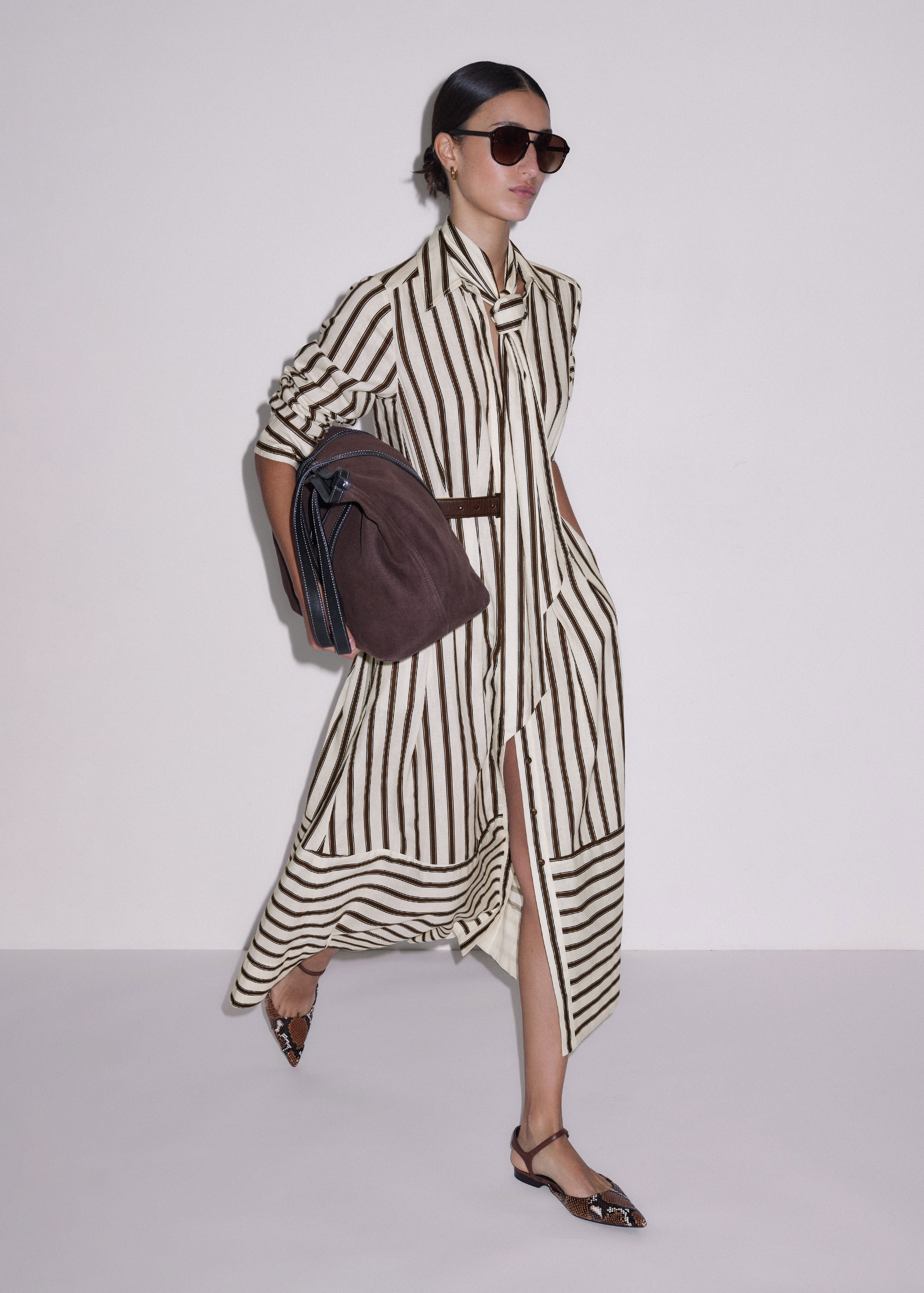 ME+EM Crease-Less Linen Spring Stripe Maxi Dress + Belt Light Cream Multi - Women's - Crease-Less Linen - Size US 8 ME+EM Crease-Less Linen Spring Stripe Maxi Dress + Belt Light Cream Multi - Women's - Crease-Less Linen - Size US 8