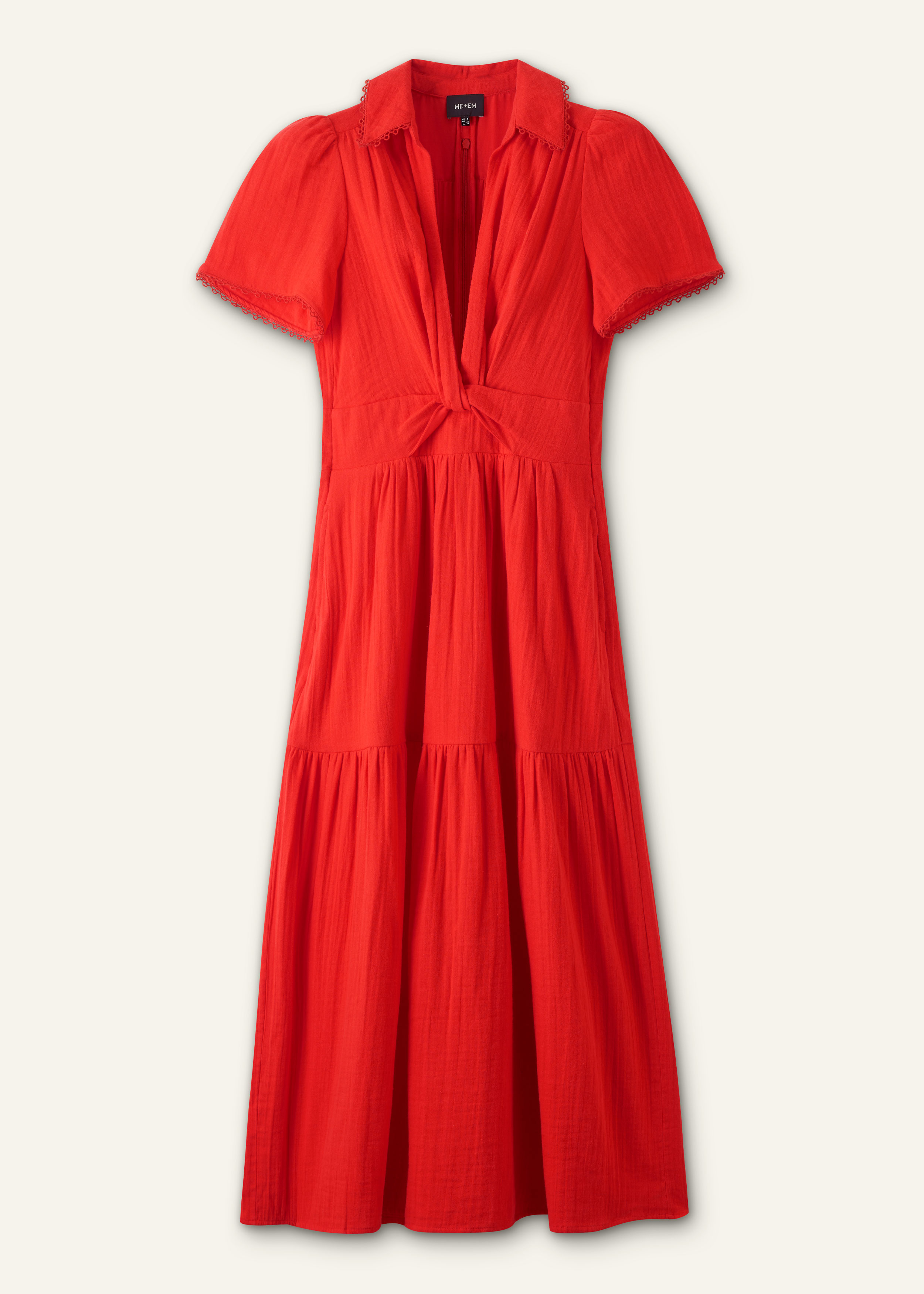 me and em red dress ME+EM Satin Drape Neckline Maxi Dress