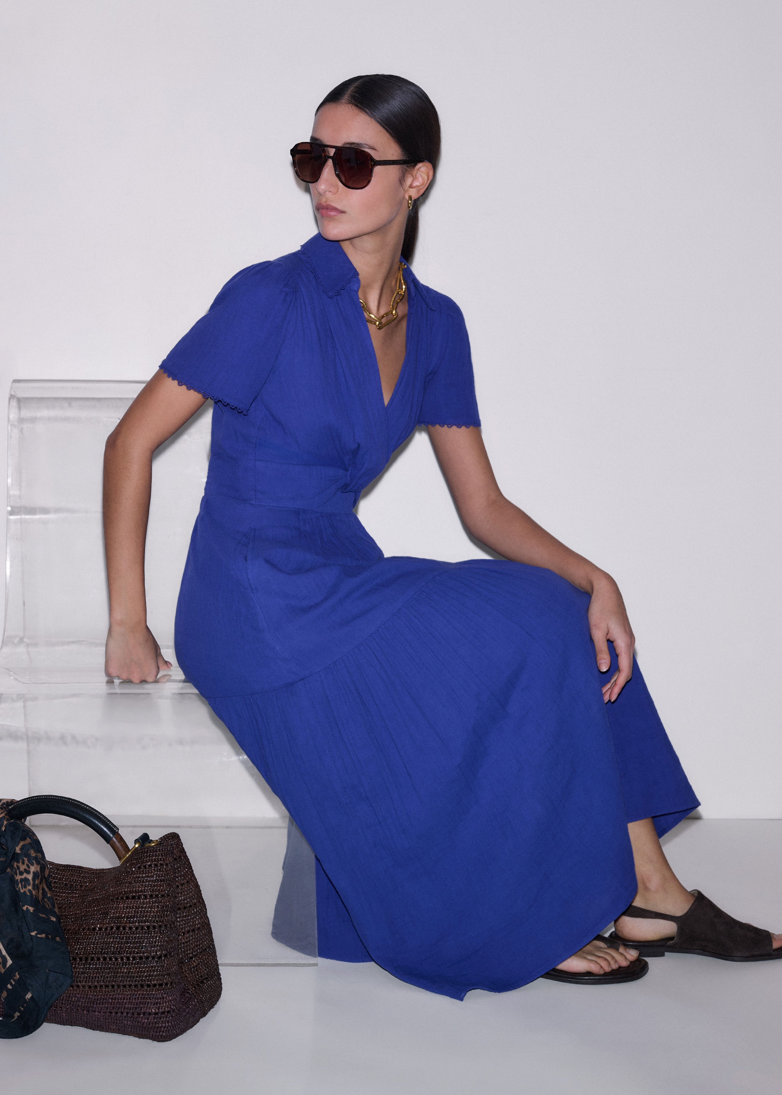 ME+EM Fit & Flare Twist Detail Cheesecloth Maxi Dress Deep Blue - Women's - Cotton Cheesecloth