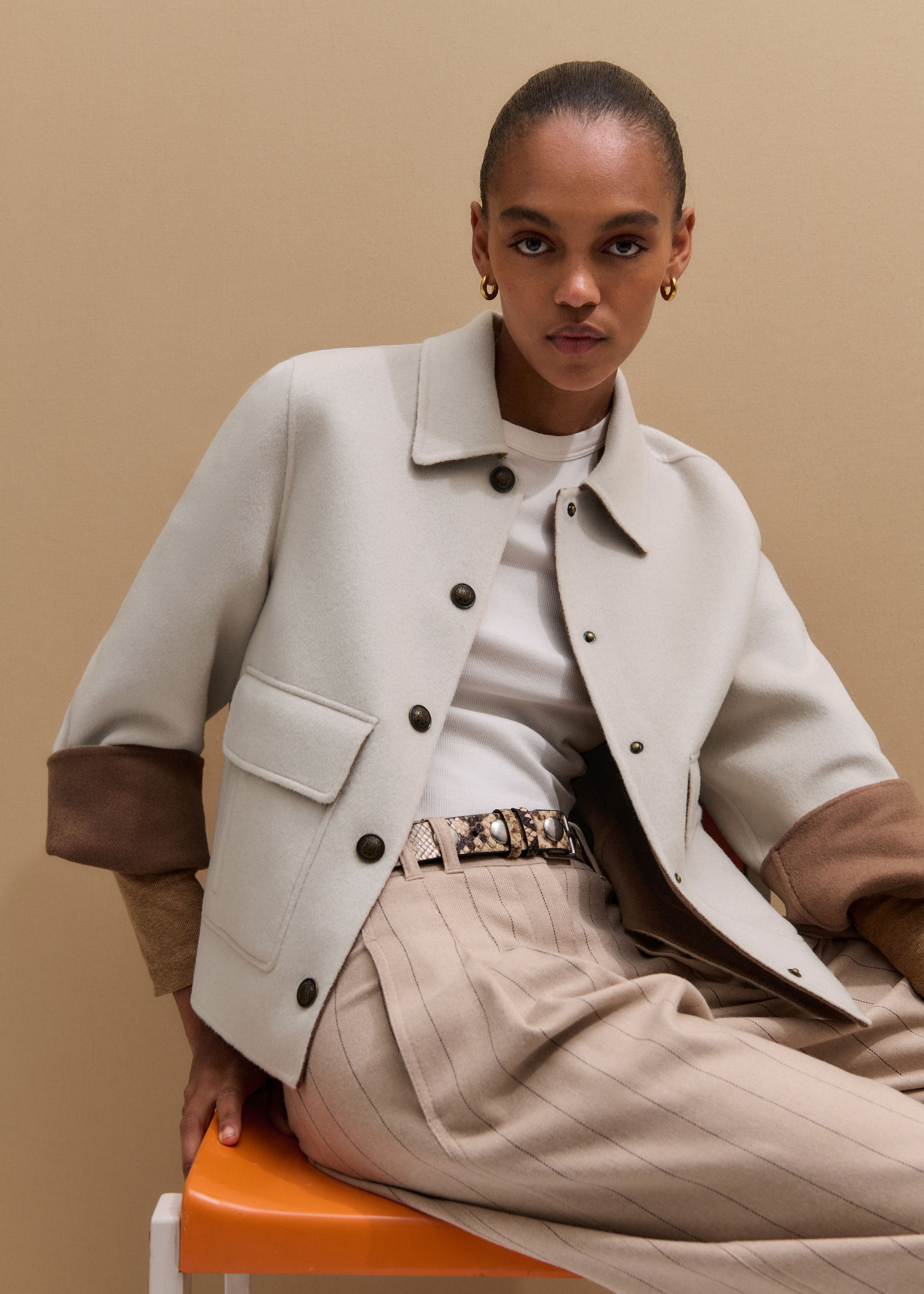 Me+em Double Face Swing Jacket Ivory/camel In Neutral