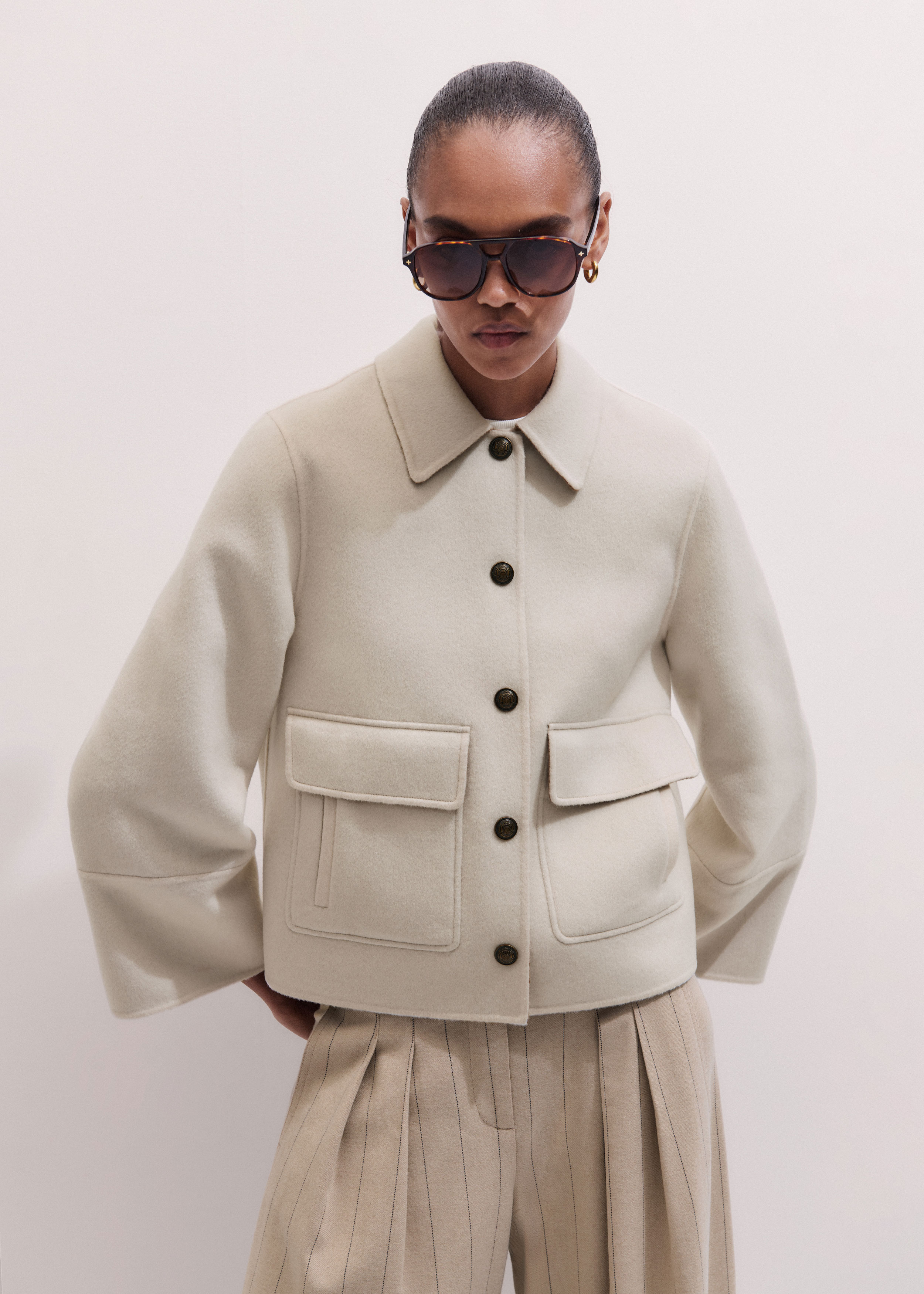 Me+em Double Face Swing Jacket Ivory/camel In Neutral