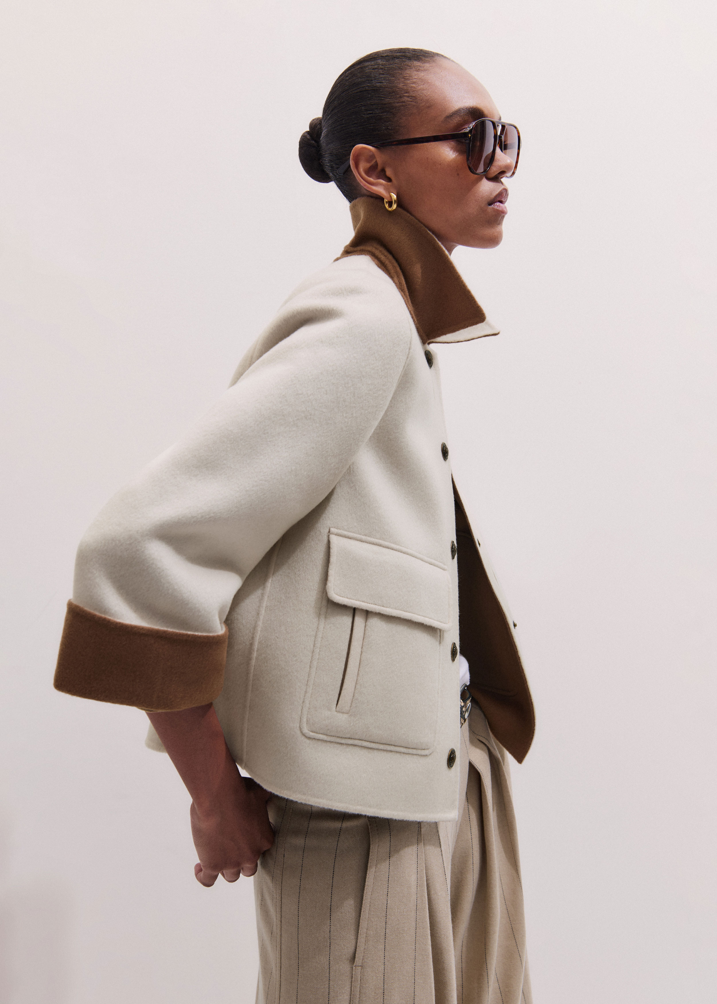 Me+em Double Face Swing Jacket Ivory/camel In Multi