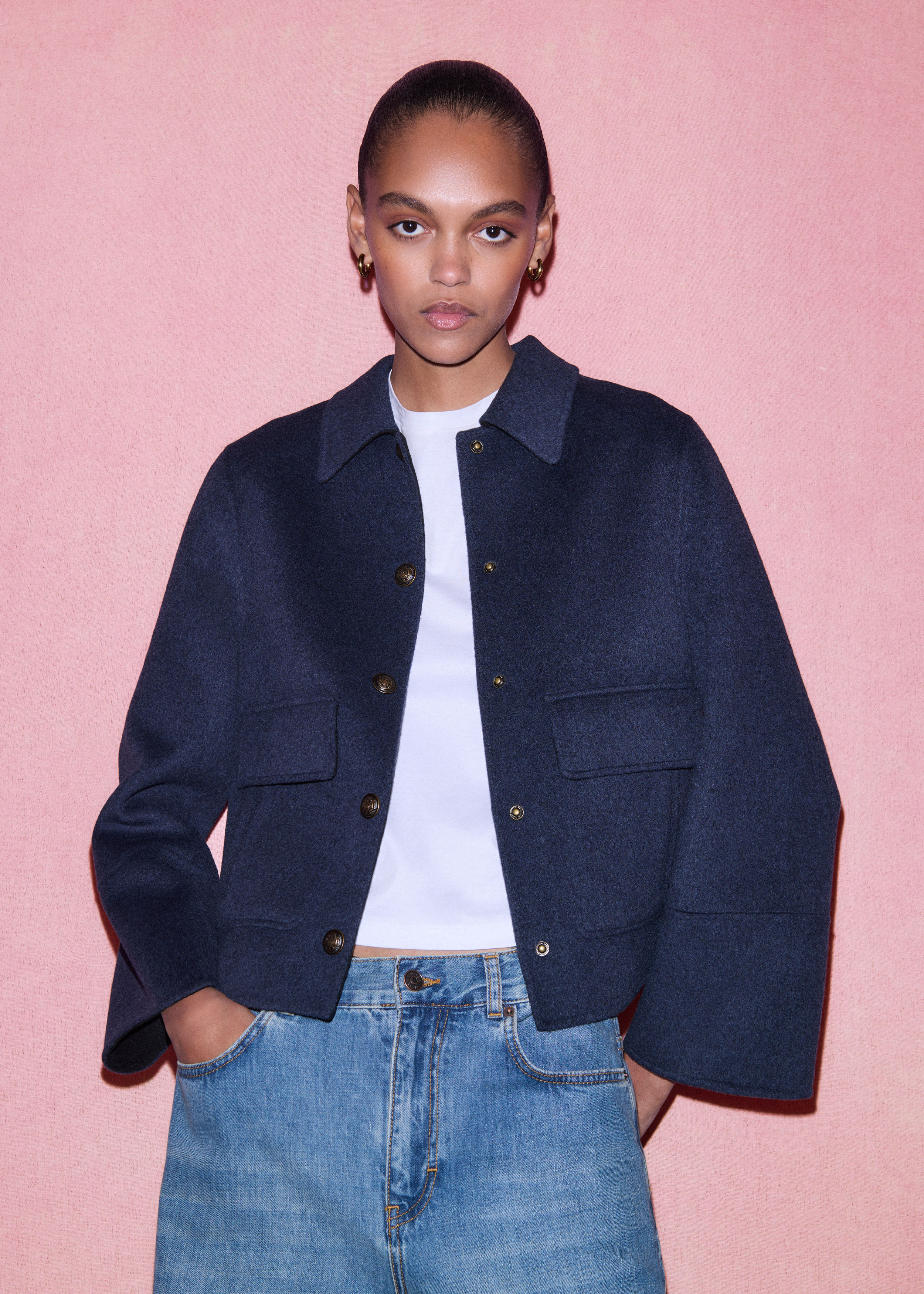 Me+em Double Face Swing Jacket Navy/black In Multi