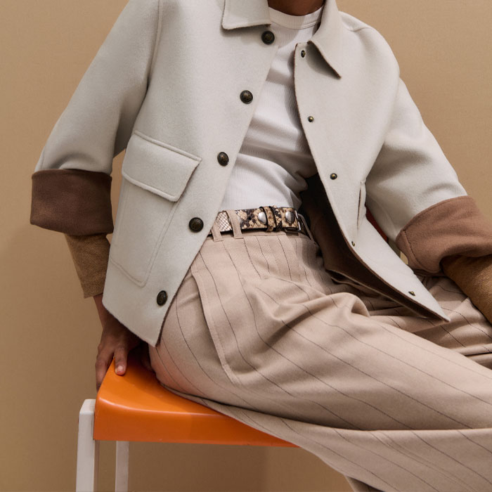 Me+em Double Face Swing Jacket Ivory/camel In Neutral
