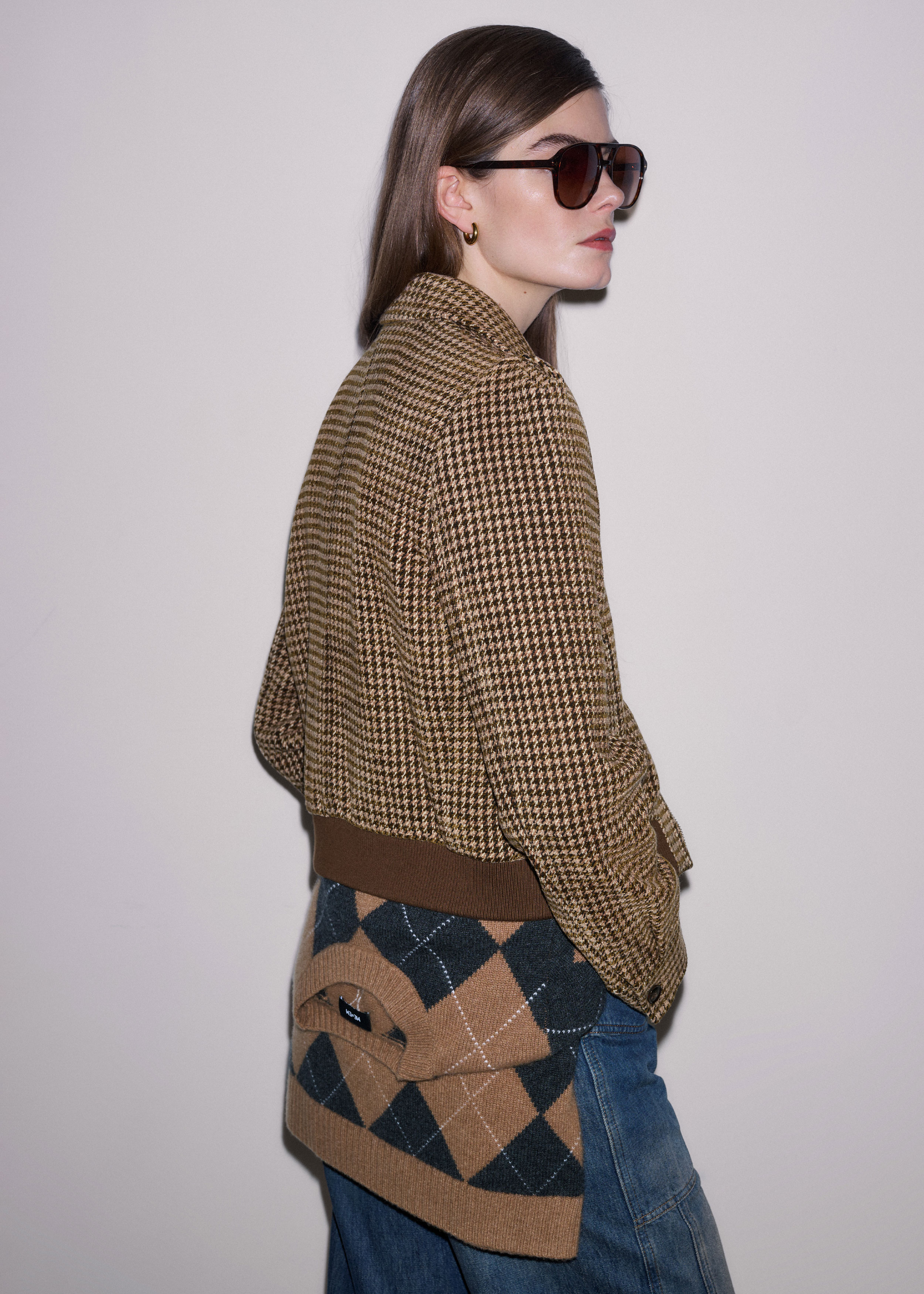 Me+em Super Soft Houndstooth Bomber Brown Multi In Multi