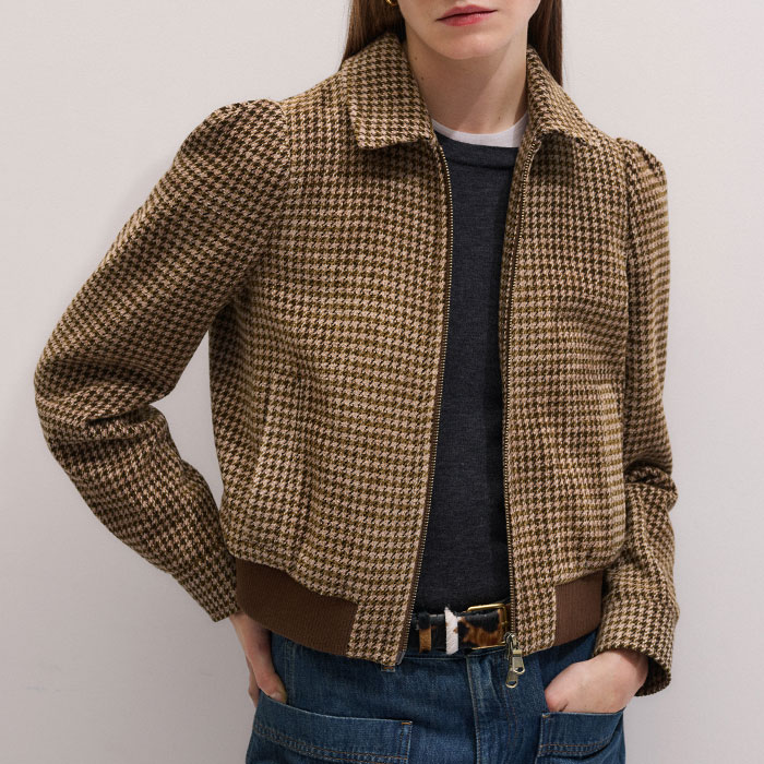 Me+em Super Soft Houndstooth Bomber Brown Multi In Multi