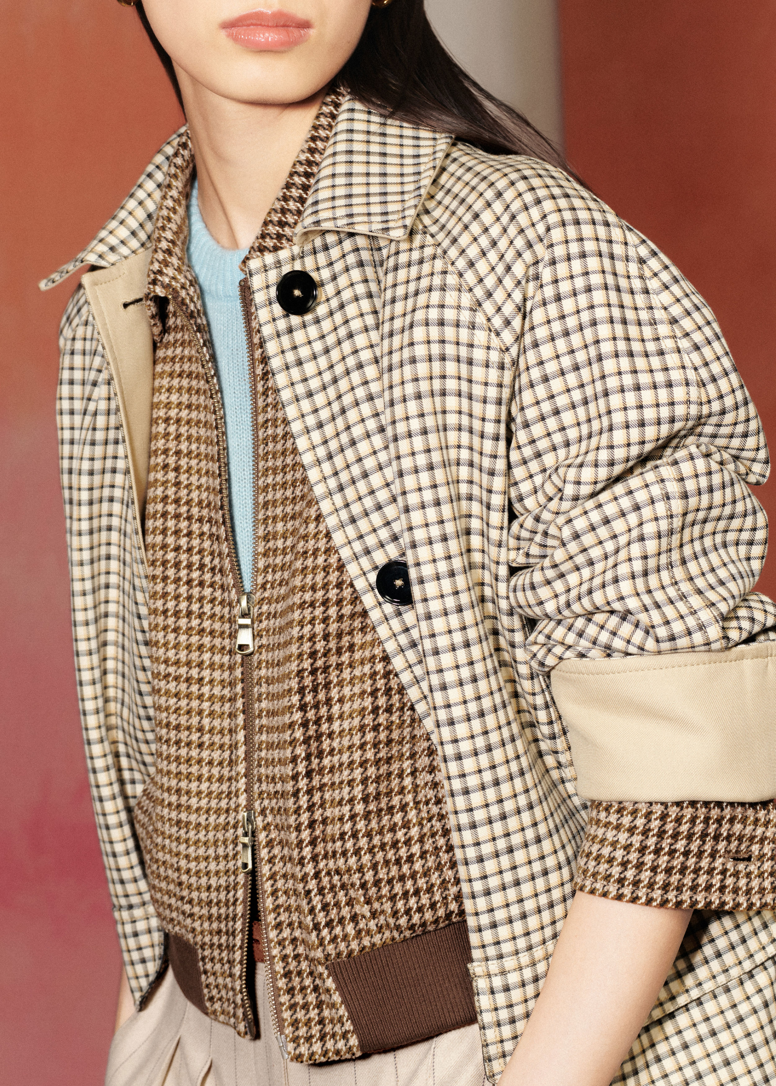 Me+em Super Soft Houndstooth Bomber Brown Multi In Multi