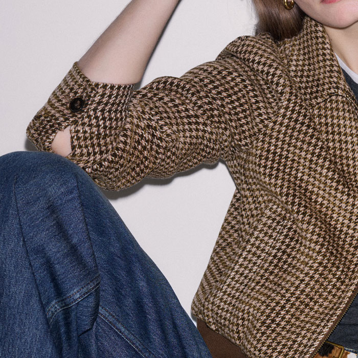 Me+em Super Soft Houndstooth Bomber Brown Multi In Multi