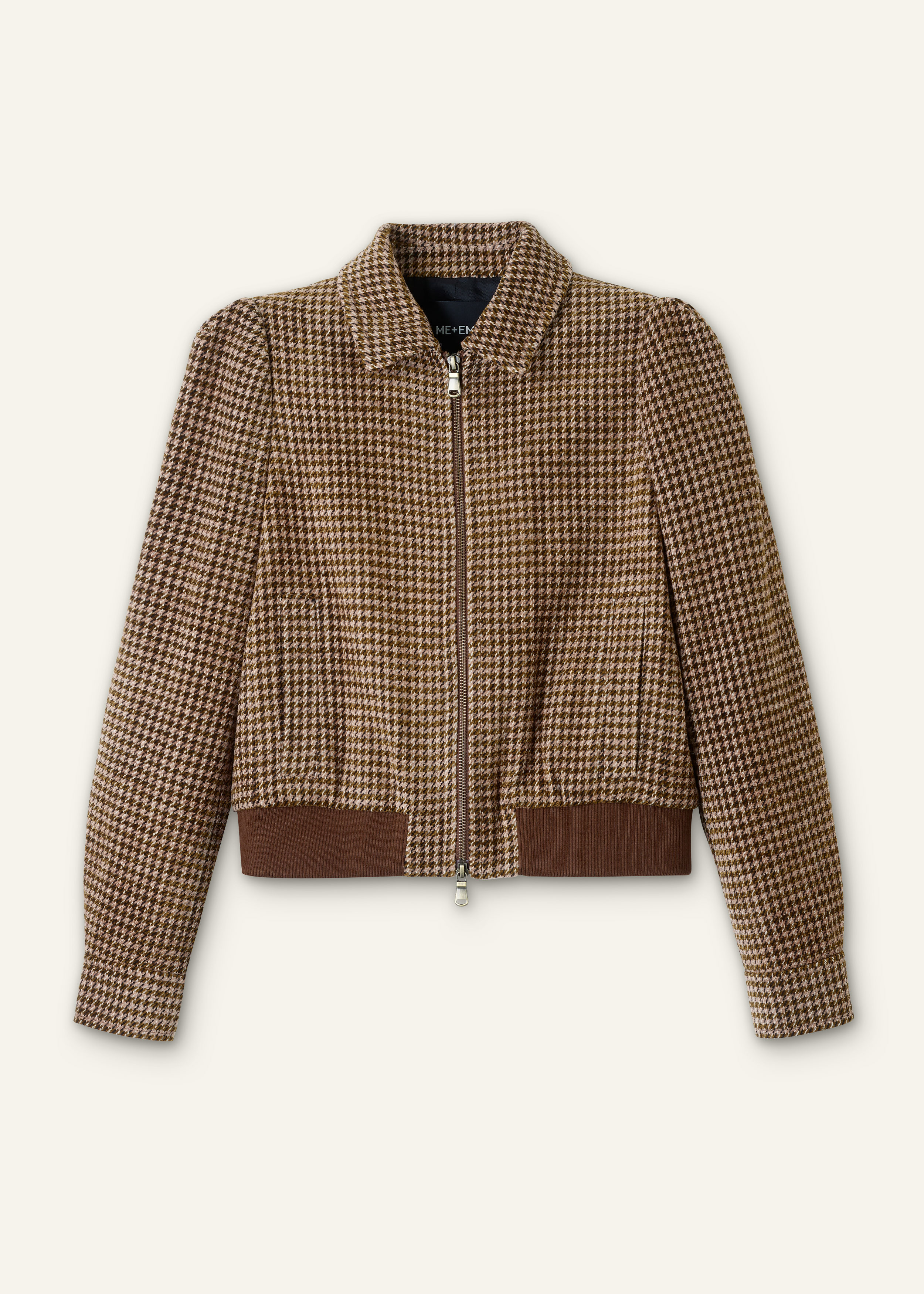 Me+em Super Soft Houndstooth Bomber Brown Multi In Multi