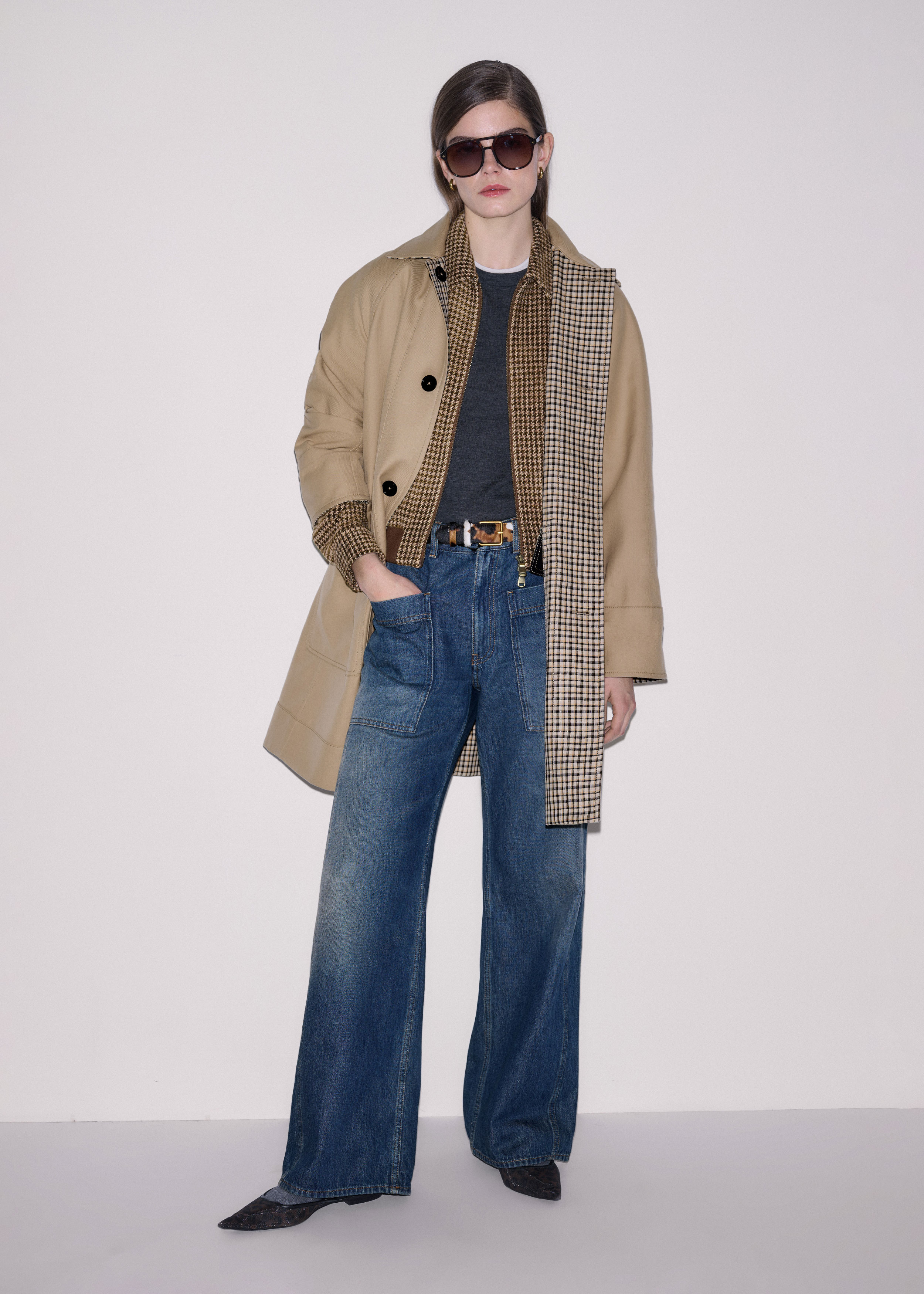 Me+em Super Soft Houndstooth Bomber Brown Multi In Multi