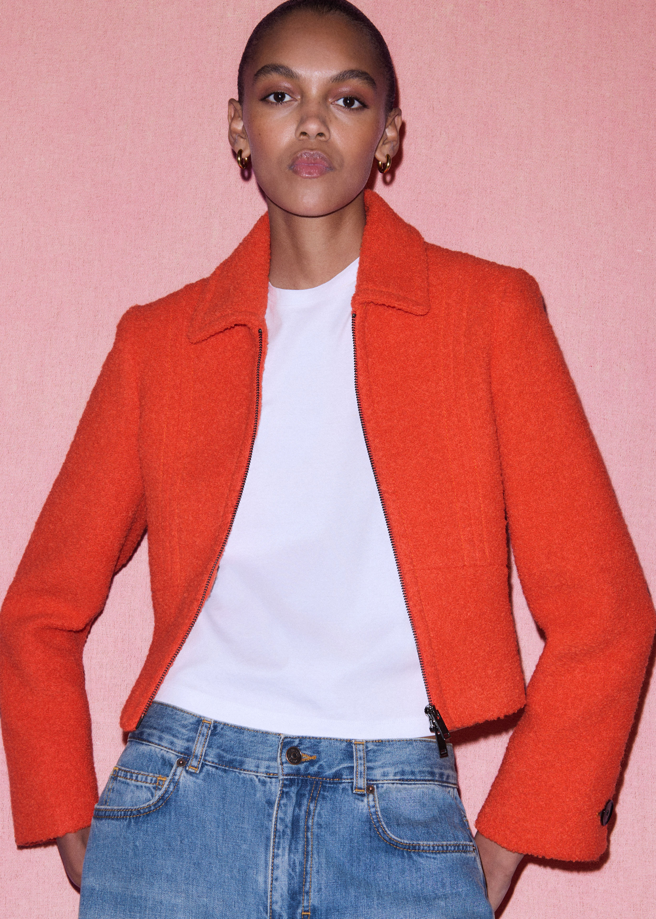 Women's Orange Cropped Bouclé Jacket | ME+EM