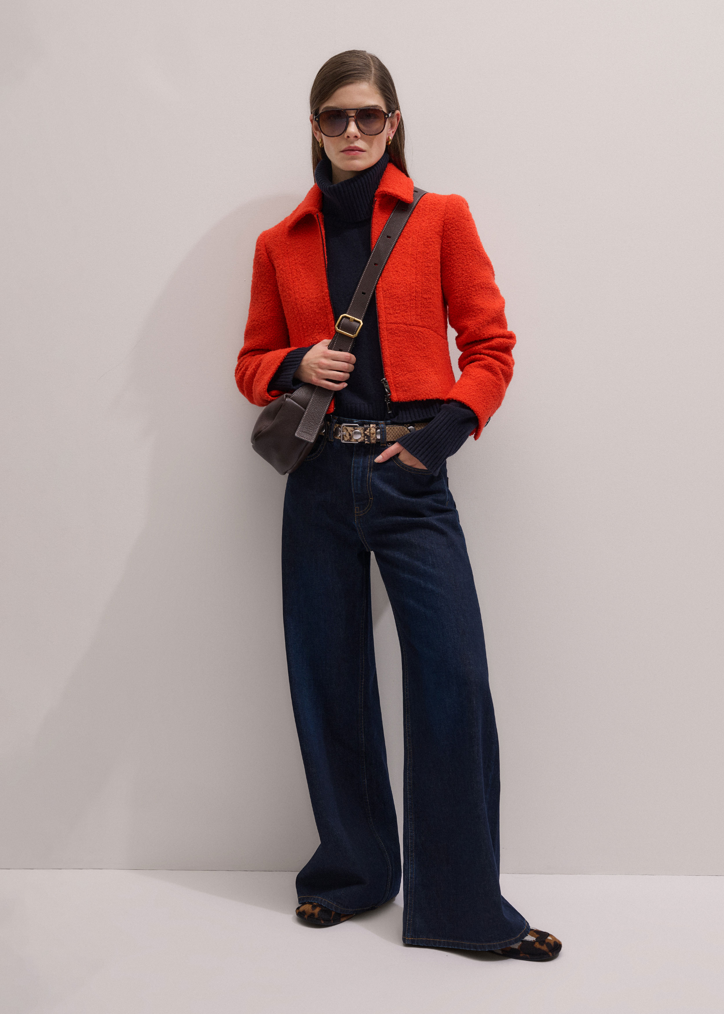 Women's Orange Cropped Bouclé Jacket | ME+EM