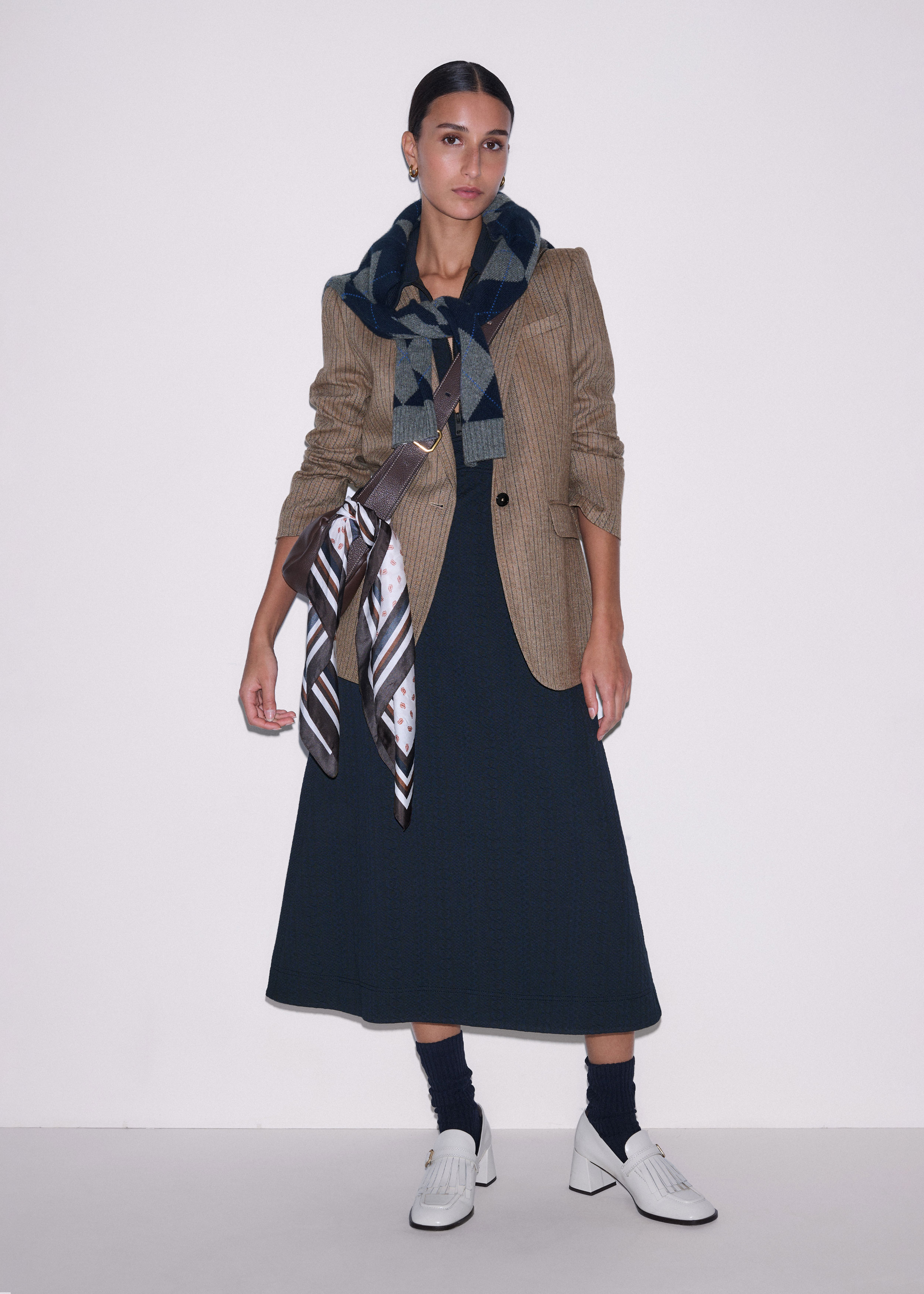 Women's Navy Cable Jacquard Half-Zip Midi Dress | ME+EM