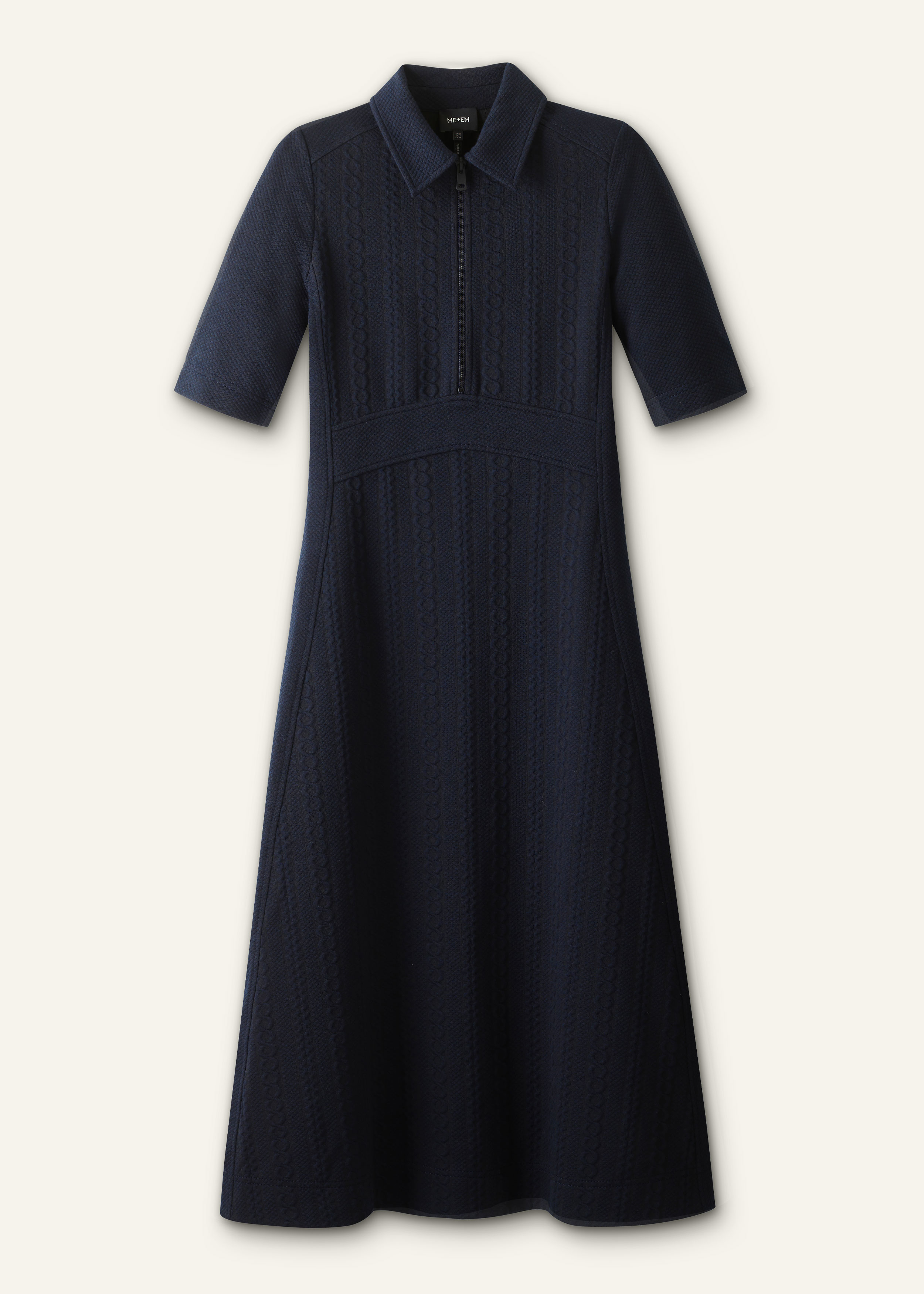 Women's Navy Cable Jacquard Half-Zip Midi Dress | ME+EM