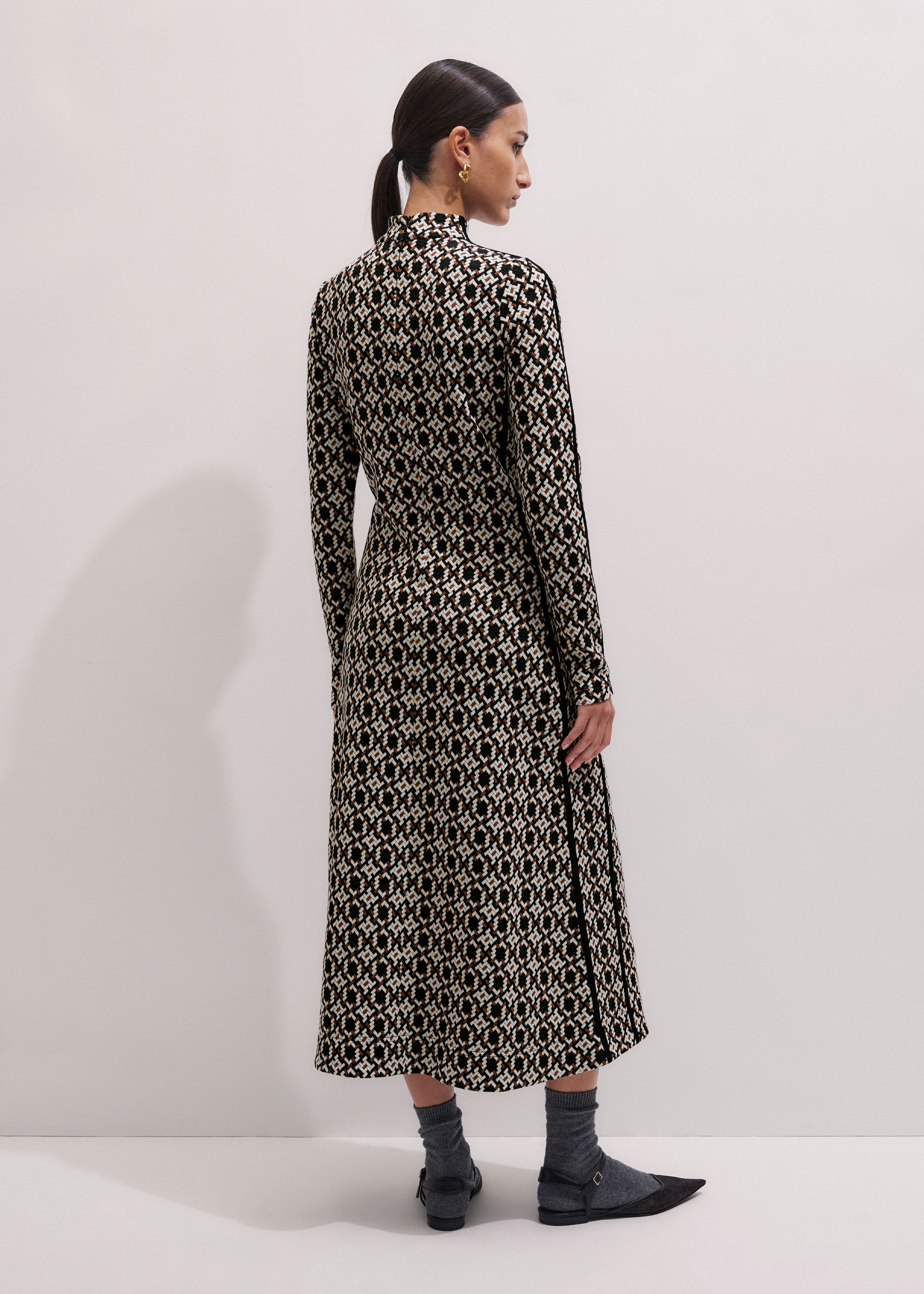 Women's Navy Graphic Jacquard Fit and Flare Midi Dress | ME+EM