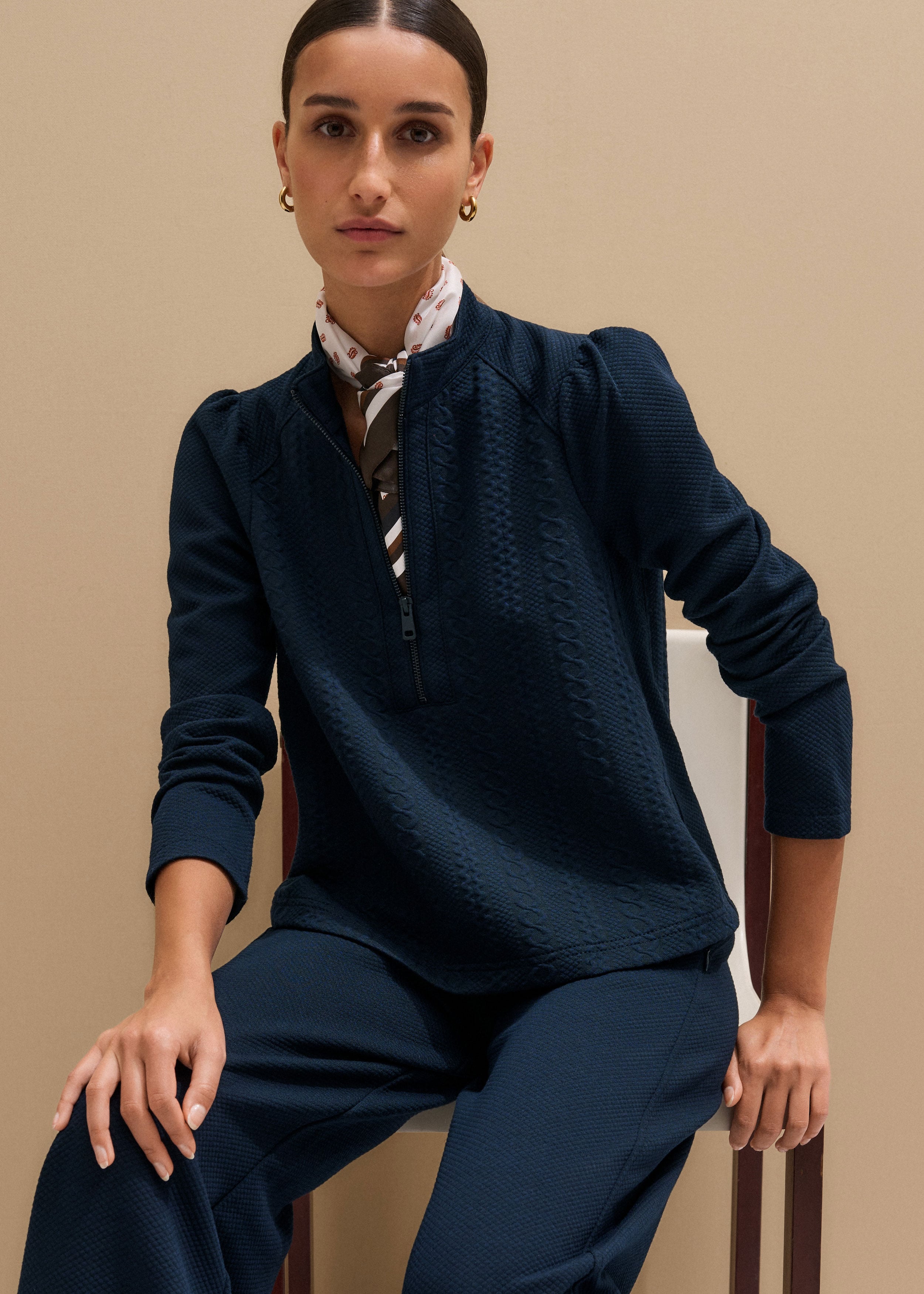 Me+em Cable Jacquard Half-zip Top Navy In Blue