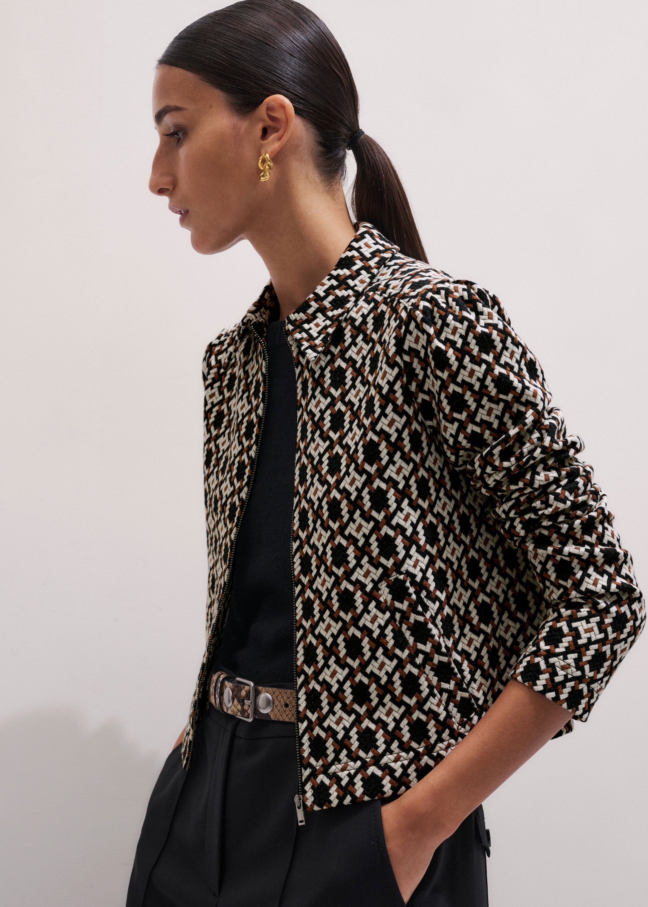 Women's Navy Graphic Jacquard Zip-Through Jacket | ME+EM