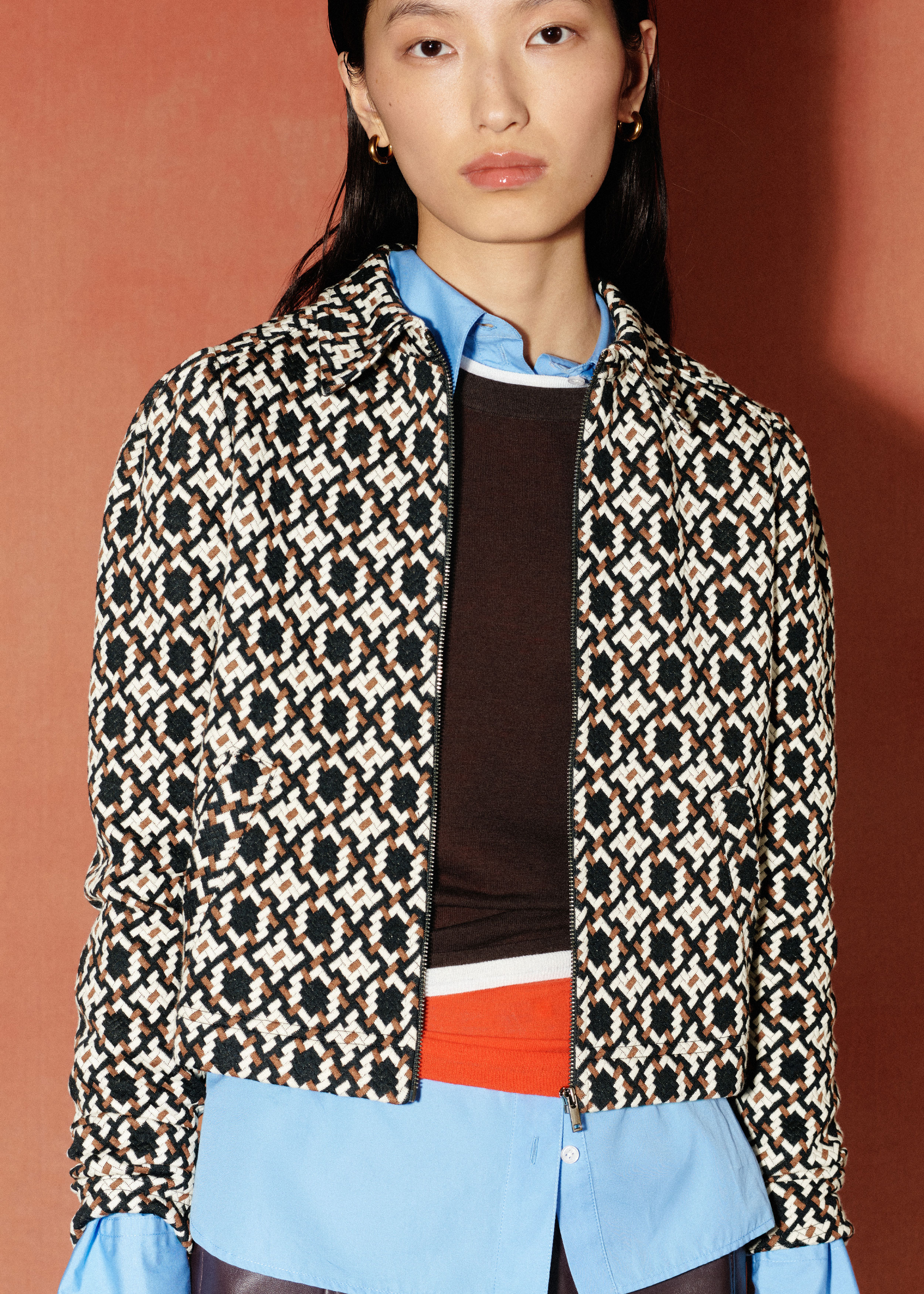 Women's Navy Graphic Jacquard Zip-Through Jacket | ME+EM