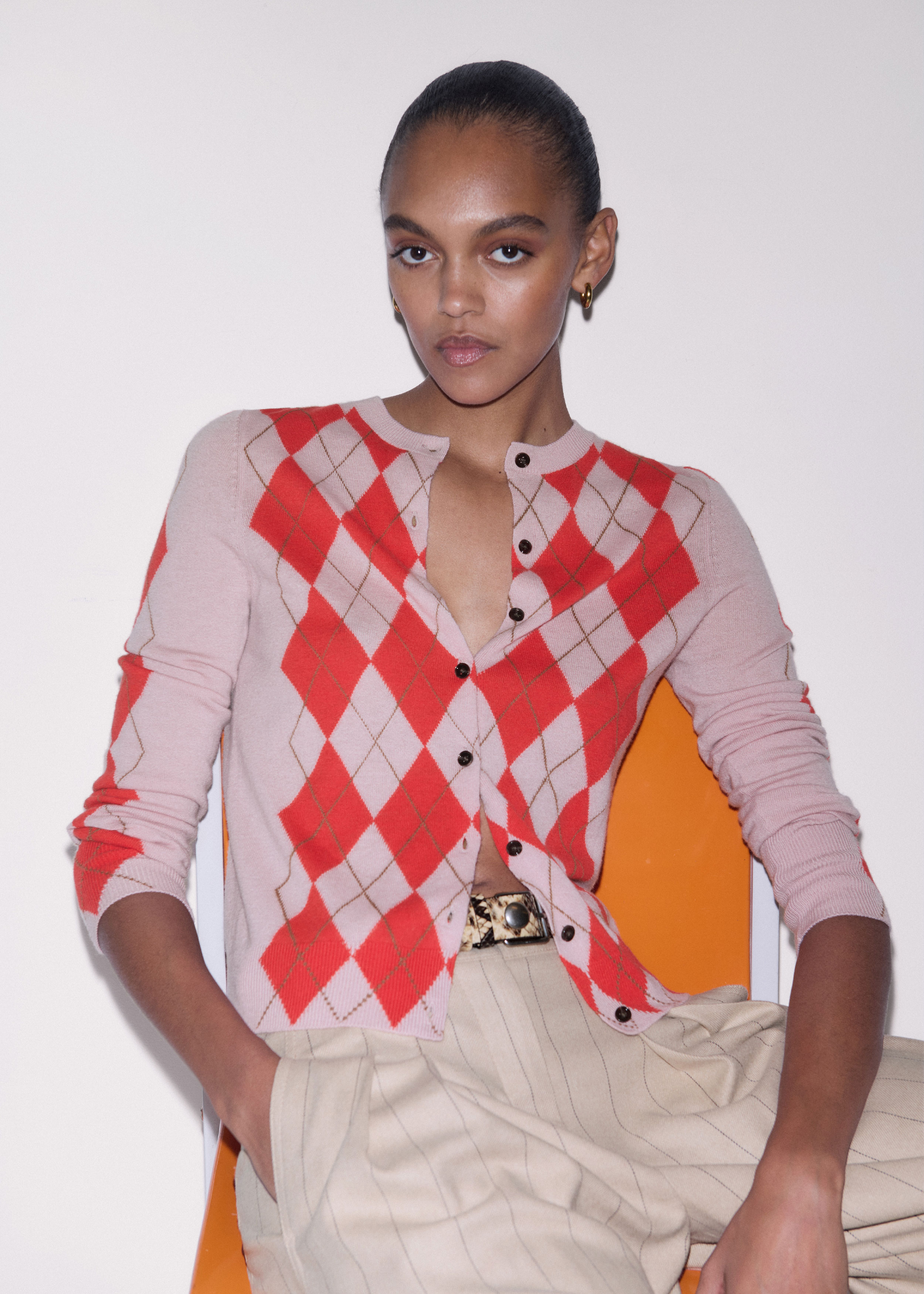 Women's Pink Cashmere Argyle Knit Baby Tee | ME+EM