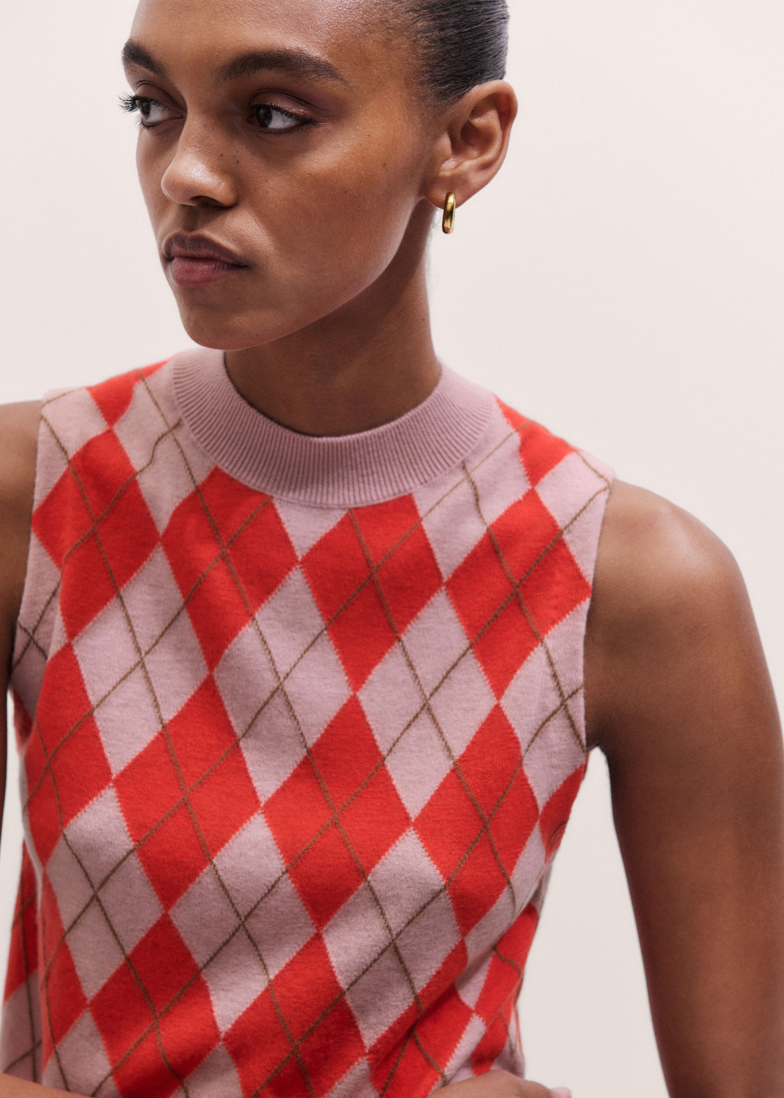 Women's Pink Cashmere Argyle Knit Baby Tee | ME+EM