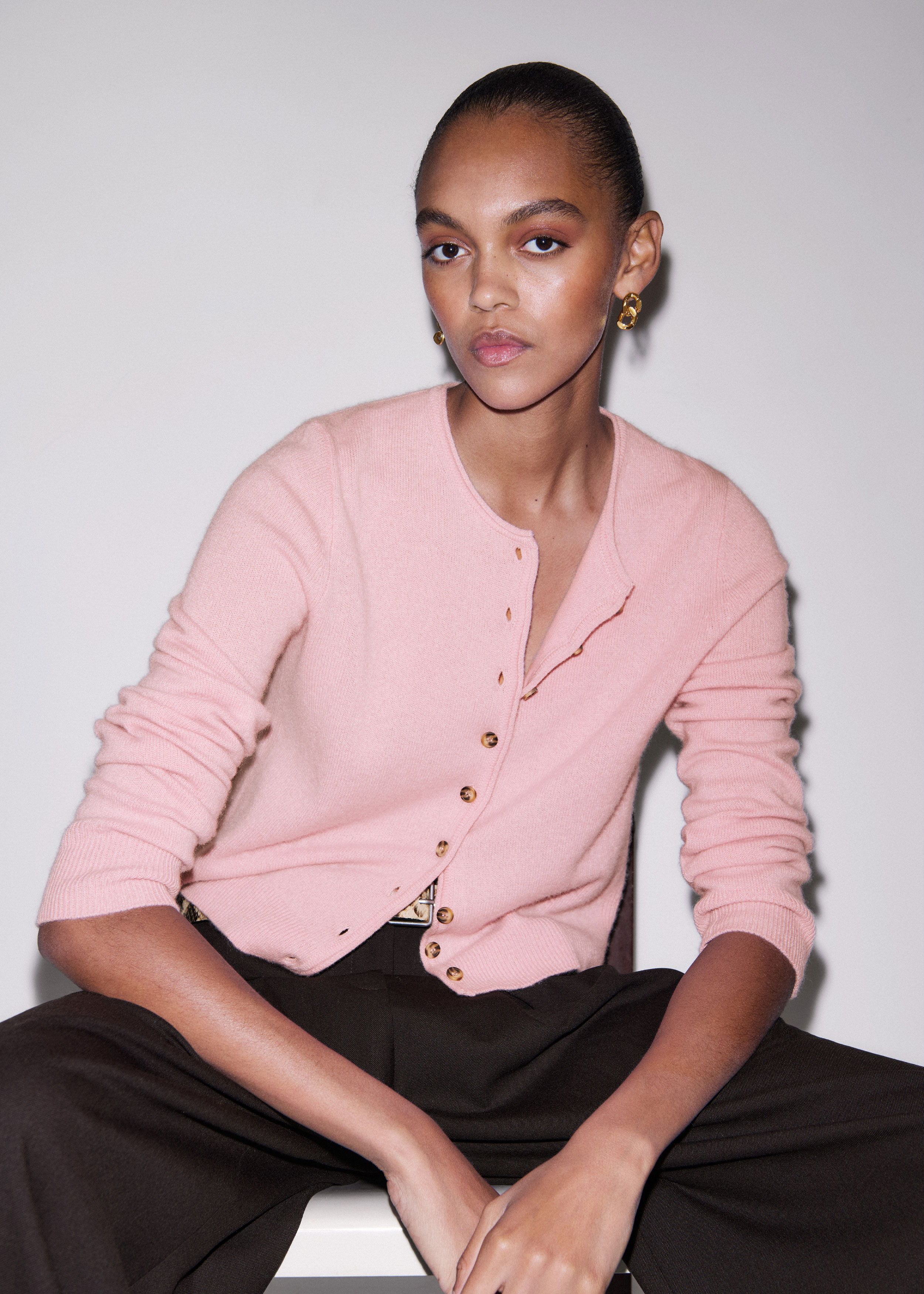 Women's Pink Cashmere Roll Trim Straight Cardigan | ME+EM