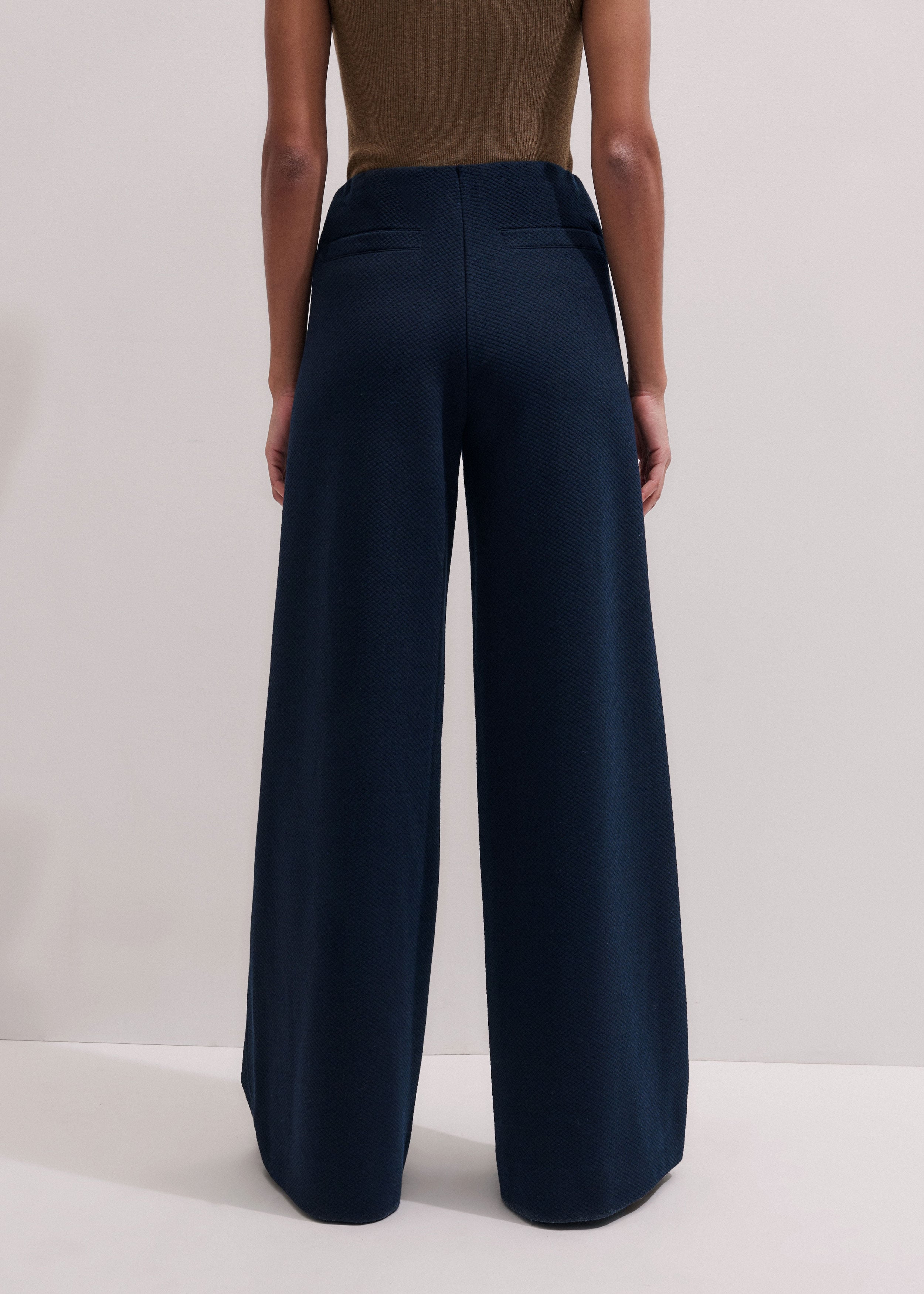 Women's Navy Cable Jacquard Wide-Leg Trouser | ME+EM