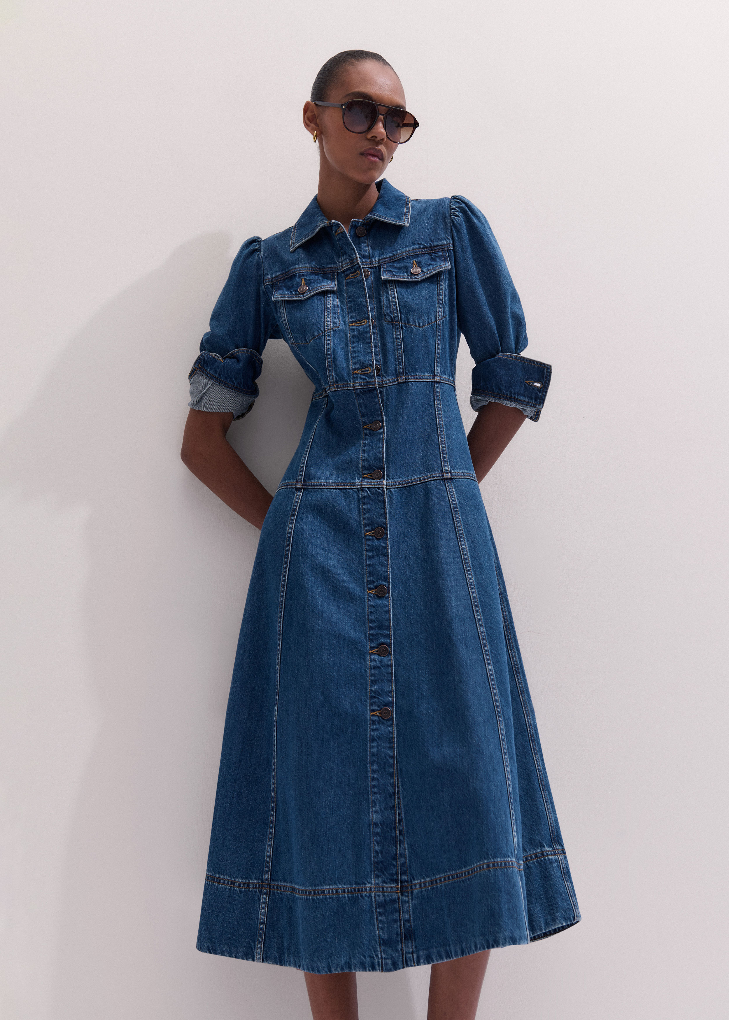 slim fit dress slacks Blue Modest Fit & Flare Midi Dress main image 1