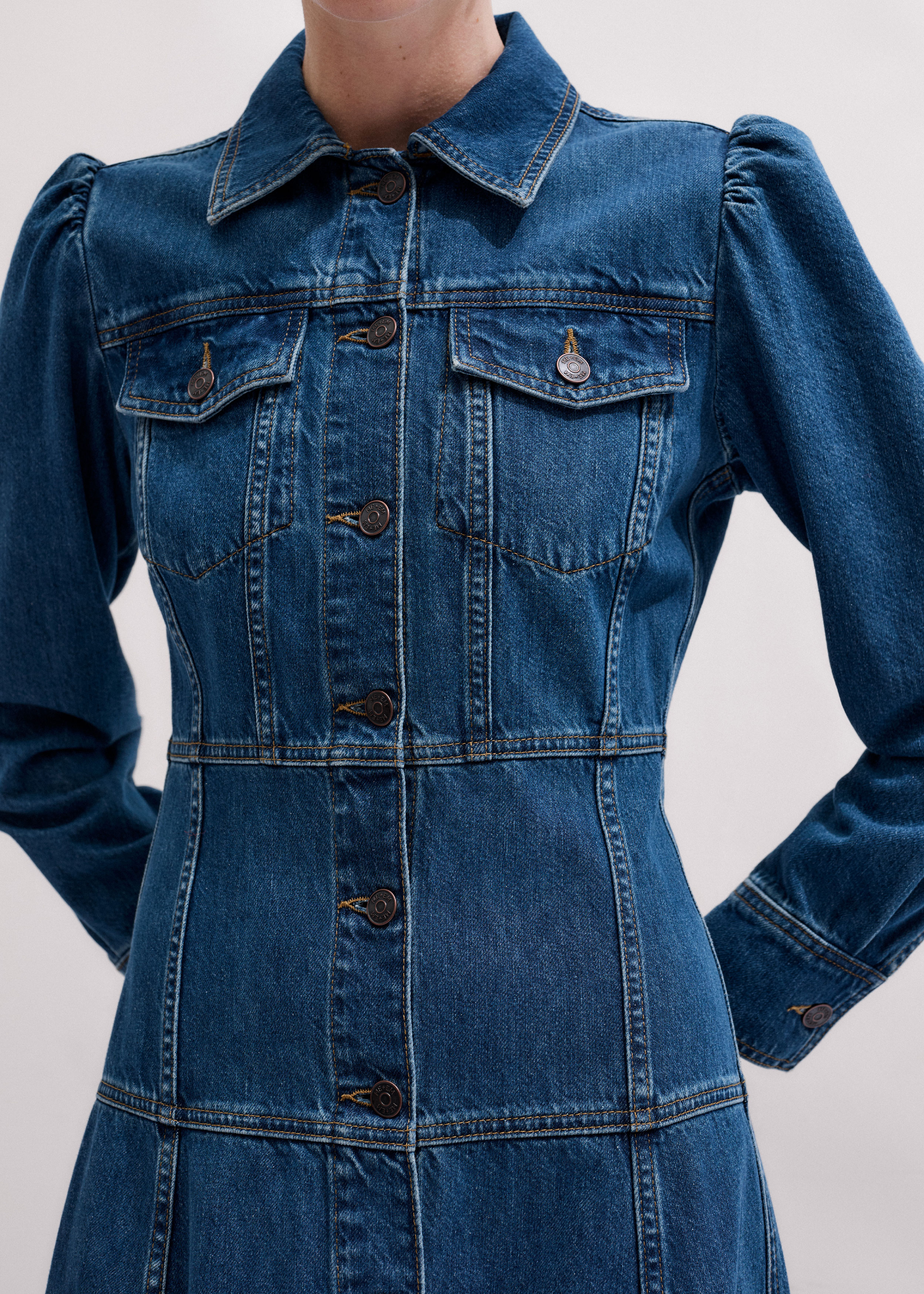 ME+EM Panelled Fit And Flare Midi Dress Authentic Mid Blue Wash - Women's - Midweight Denim - Size US 2