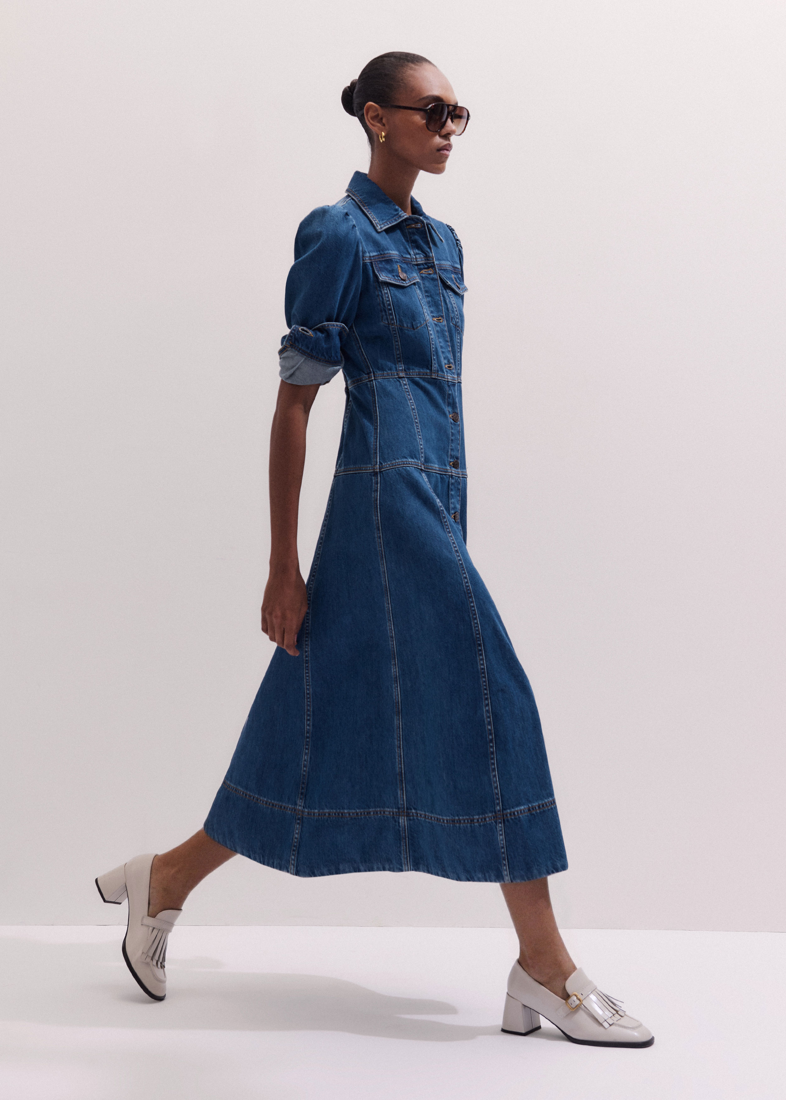 slim fit dress slacks Corset Fit & Flare Midi Dress - Navy main image 0