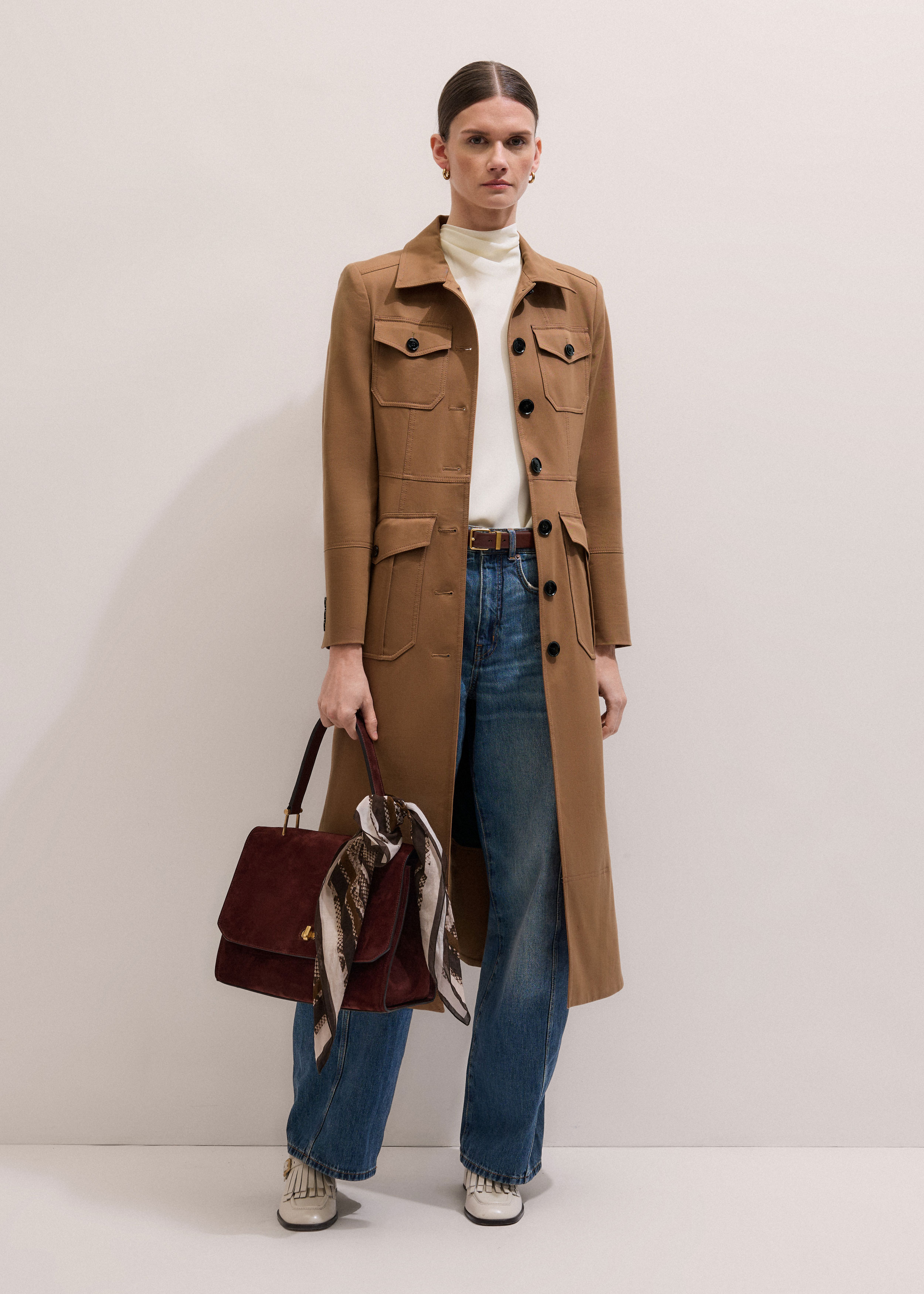 Women's Brown Fitted Military Trench Coat | ME+EM