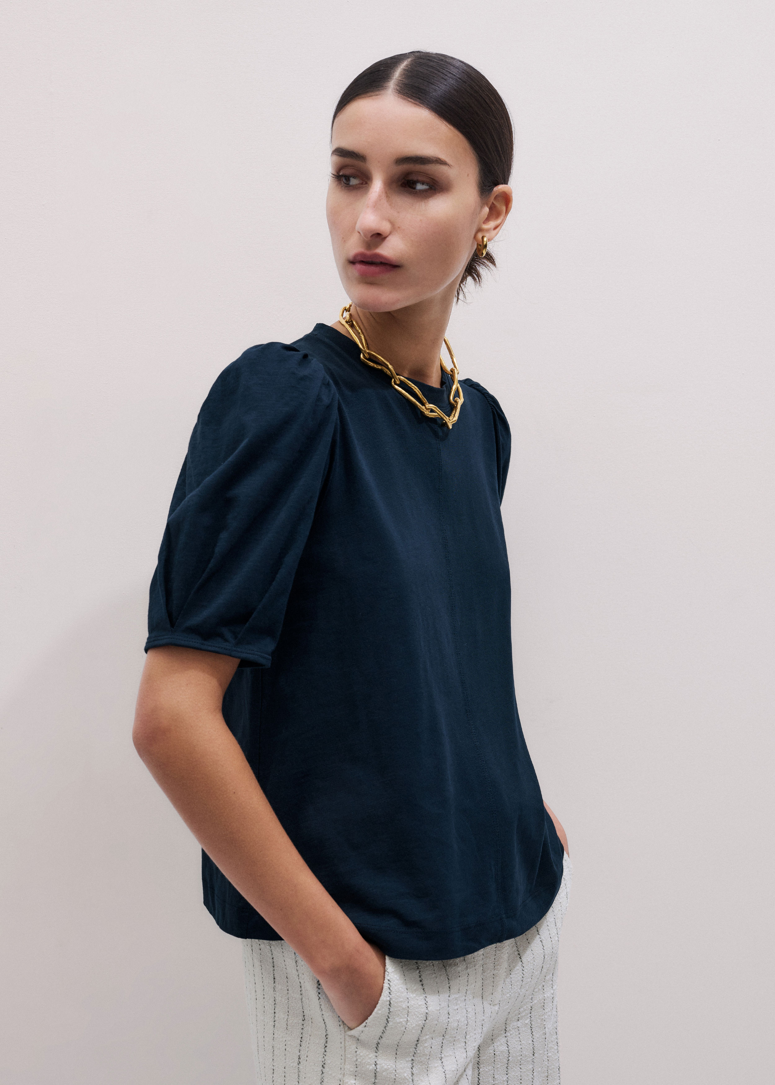 Women's Navy Feminine Sleeve Swing Top | ME+EM