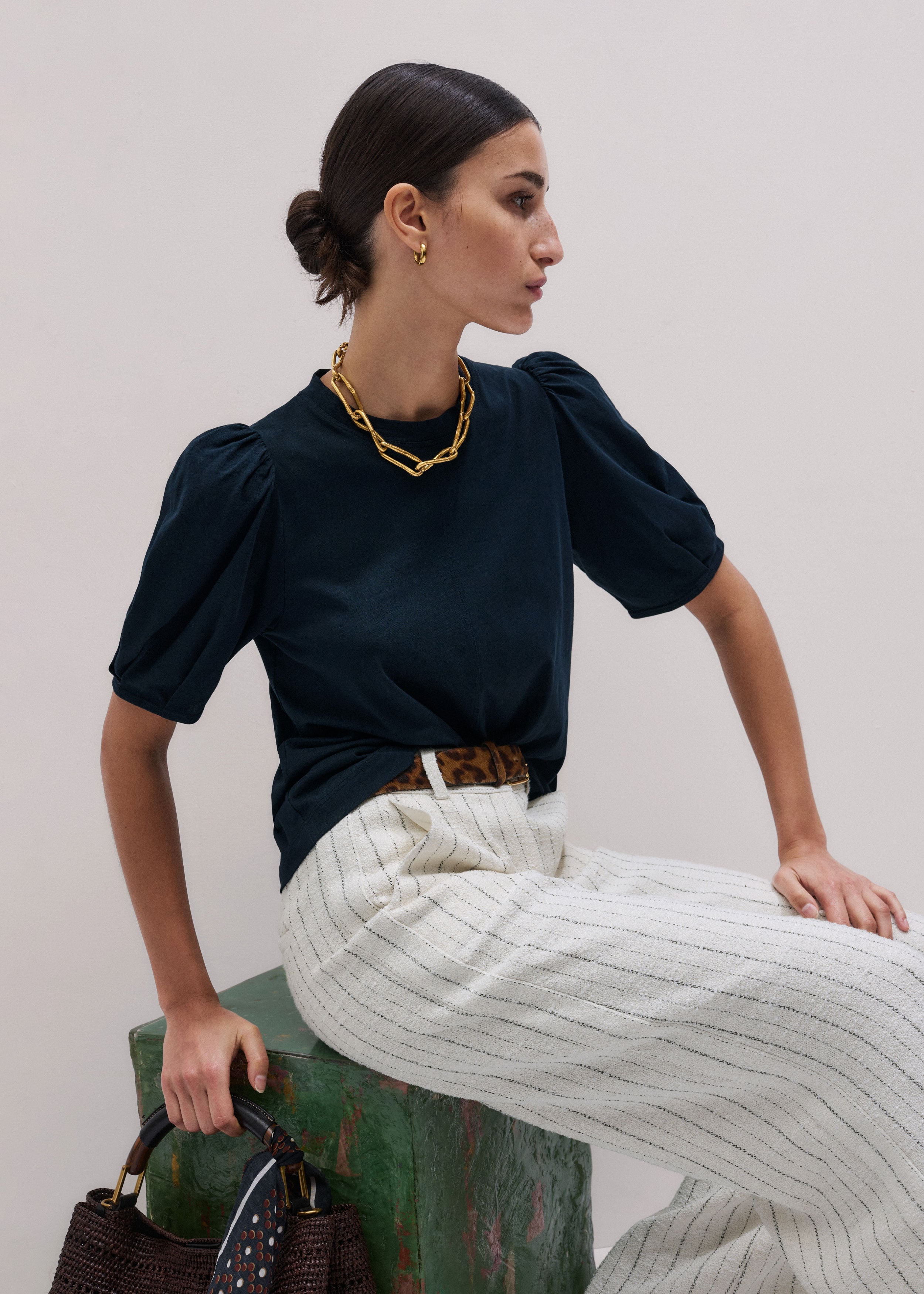 Women's Navy Feminine Sleeve Swing Top | ME+EM