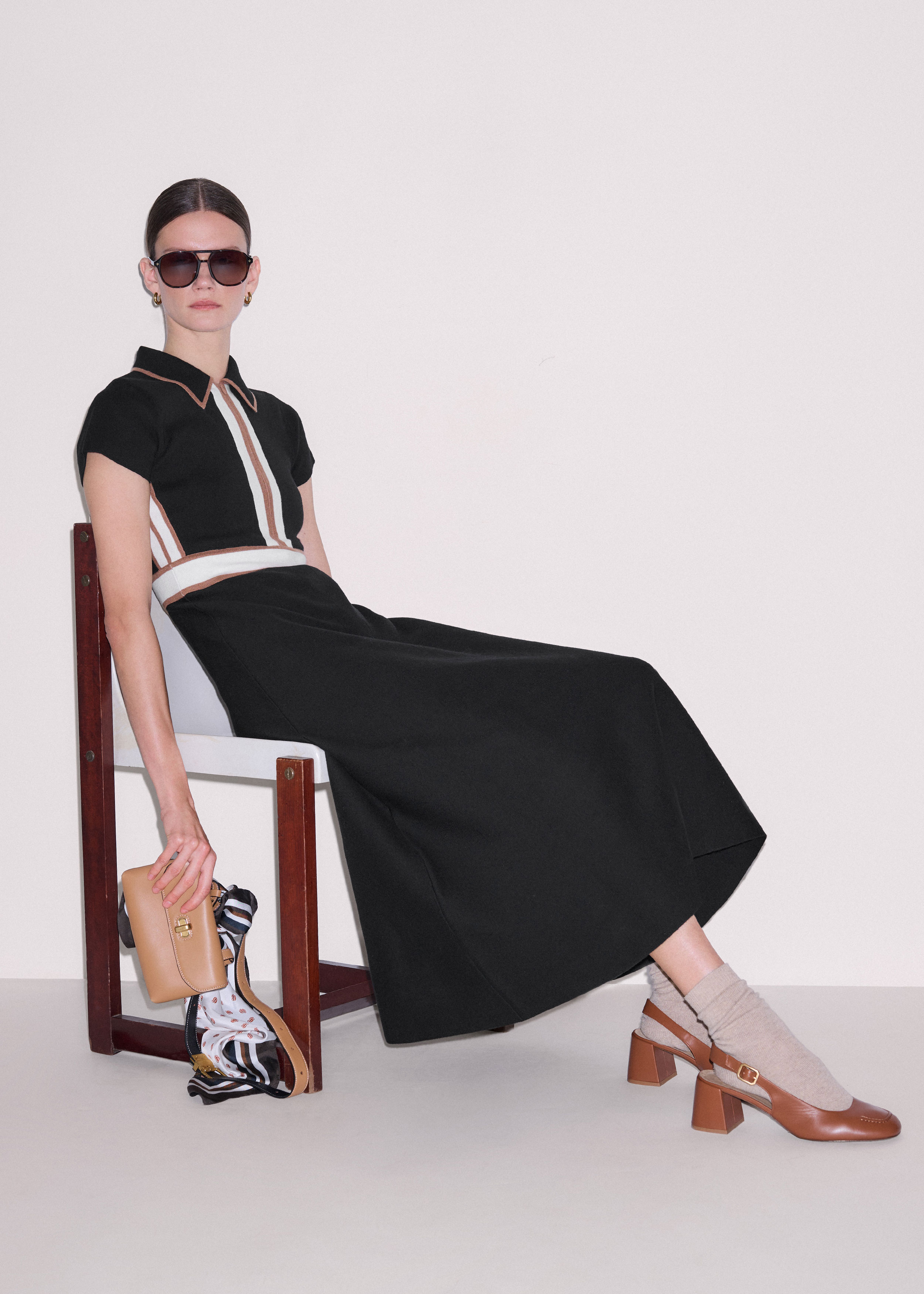 Women's Brown Mixed Media Fit And Flare Midi Dress + Belt | ME+EM
