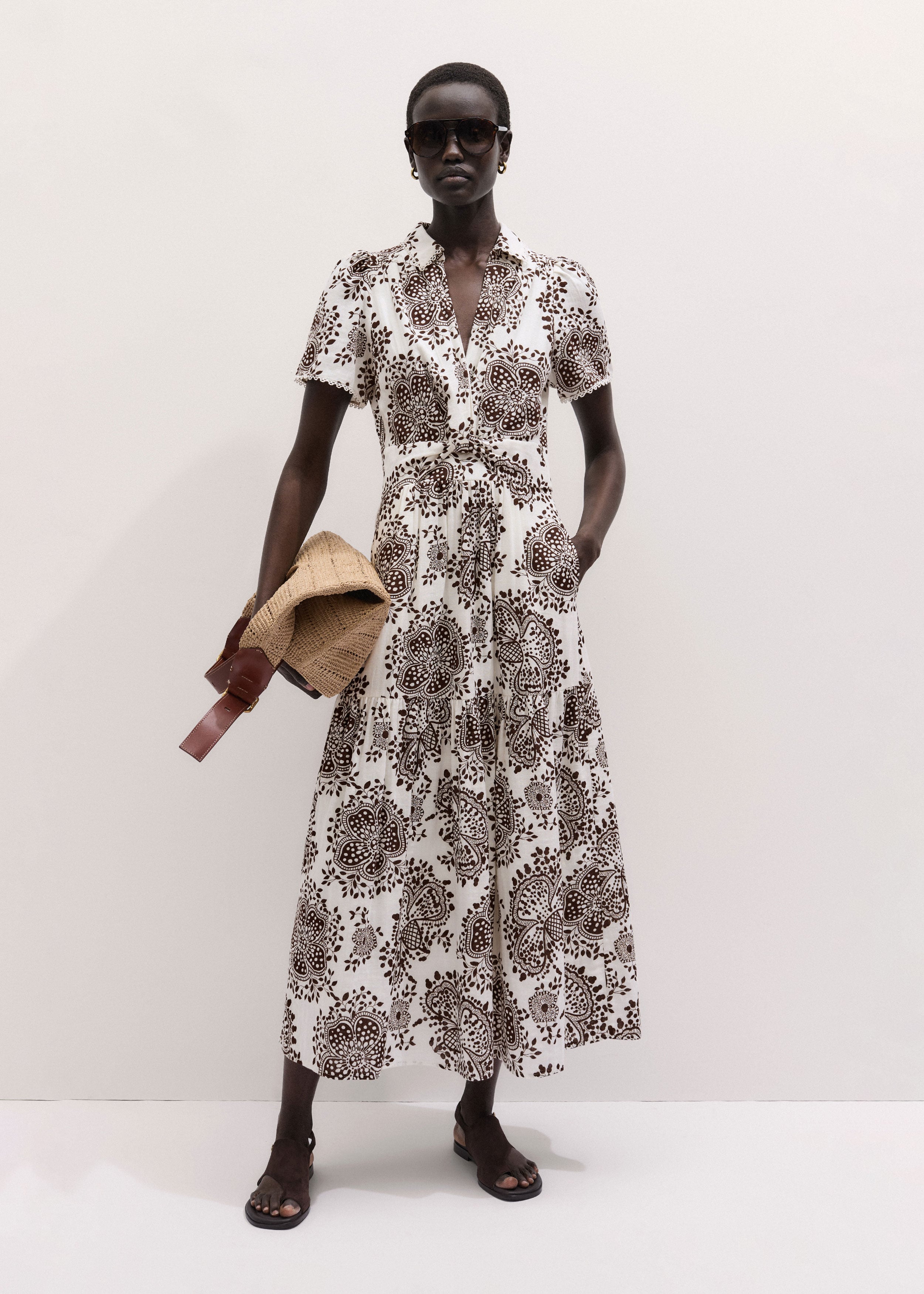 ladies cheesecloth dresses ME+EM In-Full-Bloom Print Maxi Dress Soft White/Brown - Women's - Cotton Cheesecloth atf-kg-03.05.26