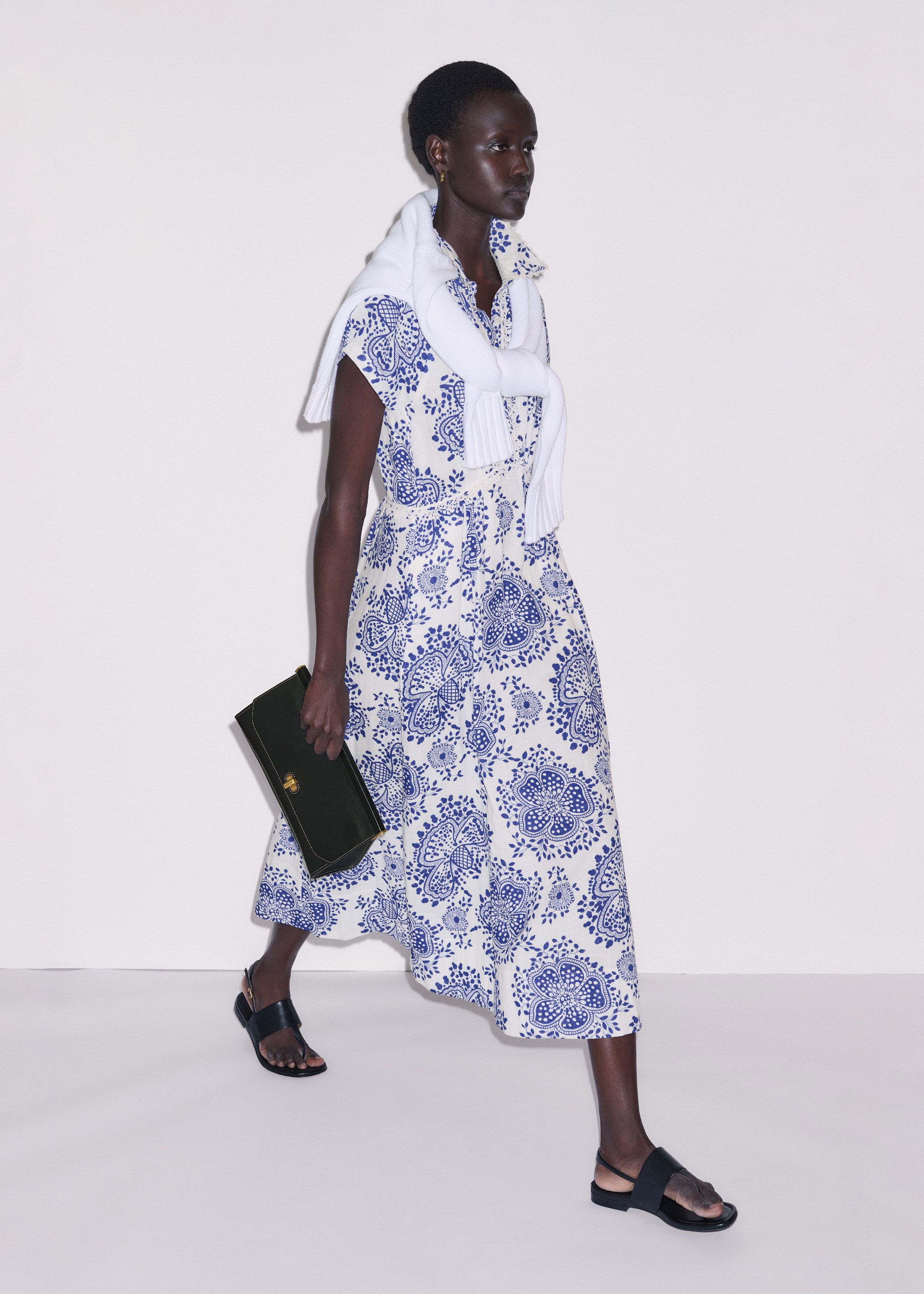 Women's White Cheesecloth Fit + Flare In-Full-Bloom Print Midi