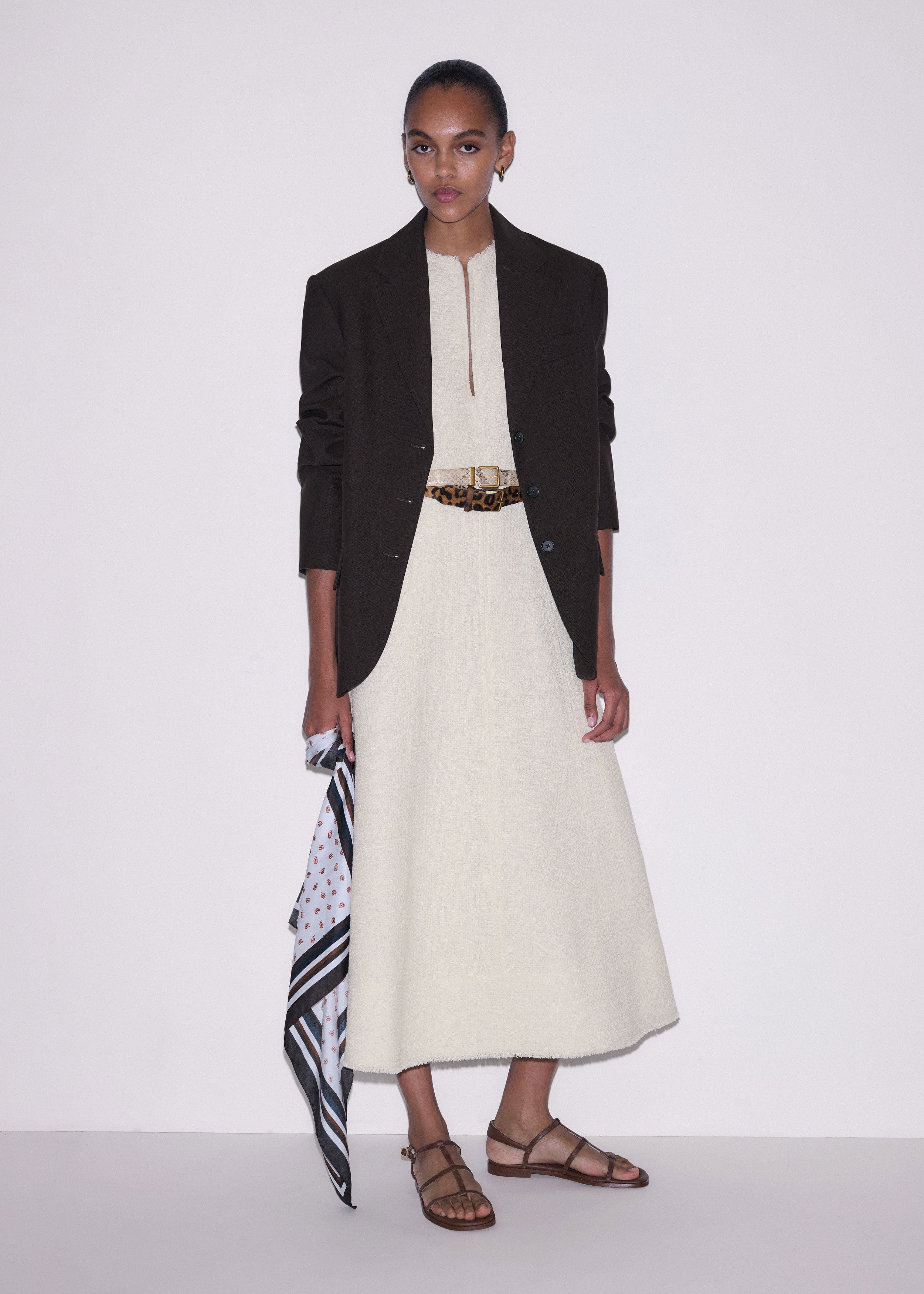 authentic cream crewneck long sleeve fit and flare dress Sweater-Bodice Long-Sleeve Dress
