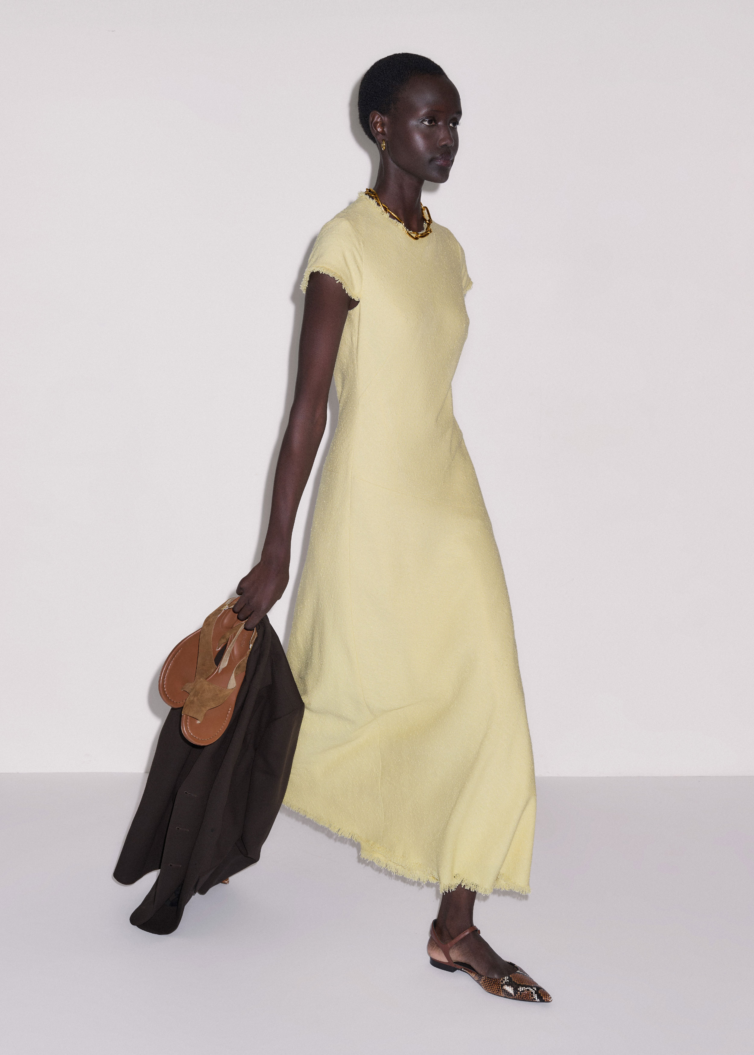 Women's Cream Textured Pointelle Knit Stripe Maxi Dress | ME+EM