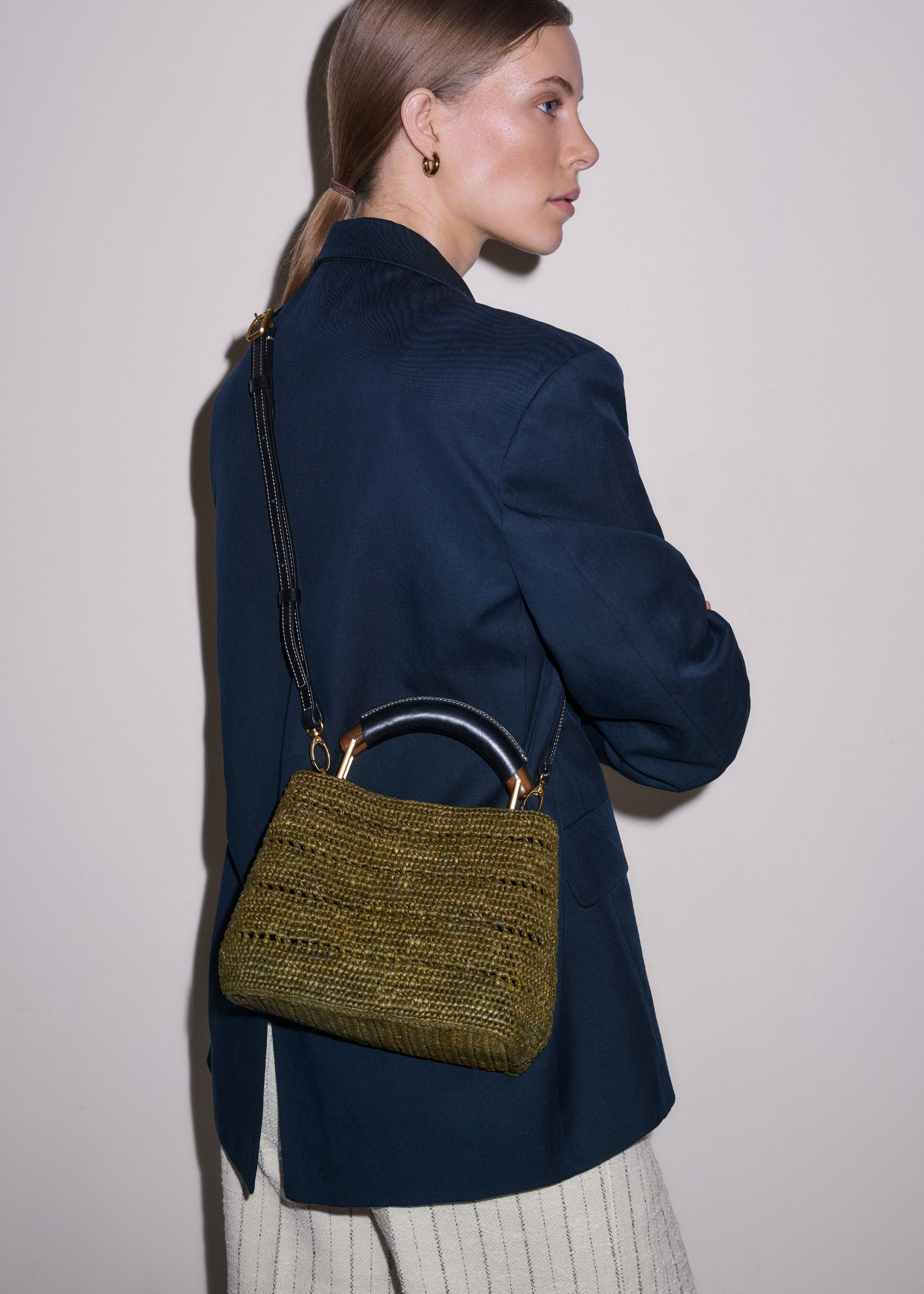 Me+em Raffia Mini Constructed Day Bag Olive In Green